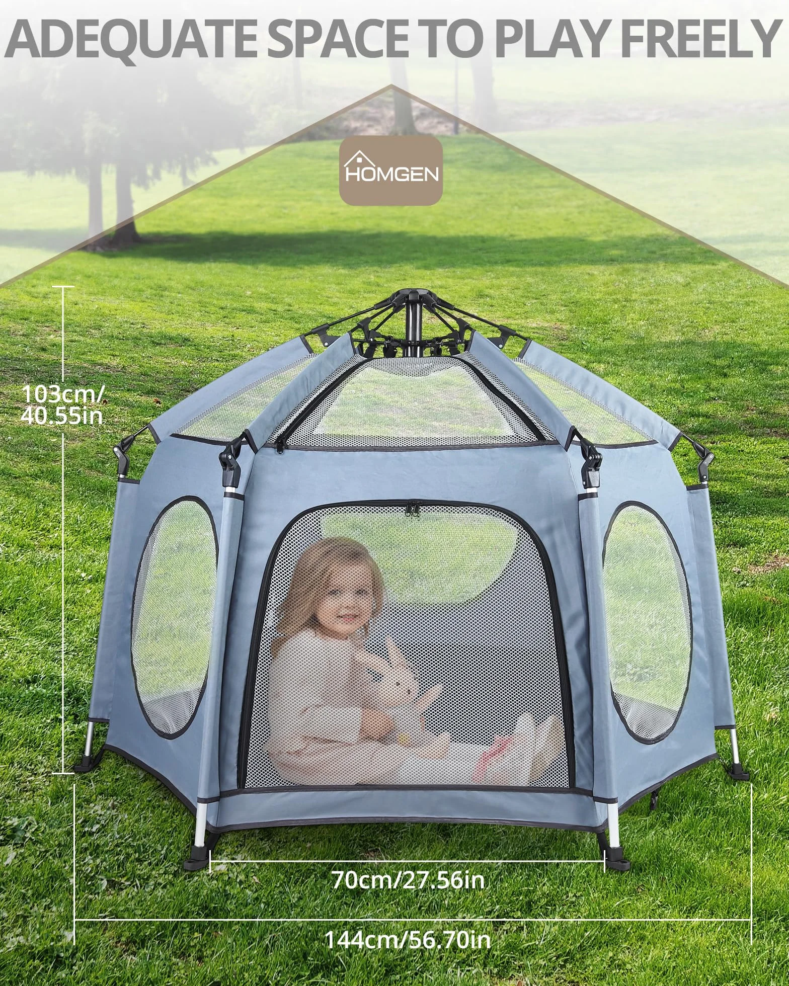 HOMGEN Parc de jeu pliable 144 x 103 cm avec 3 housses UV amovibles en tissu Oxford 450D pour bébé