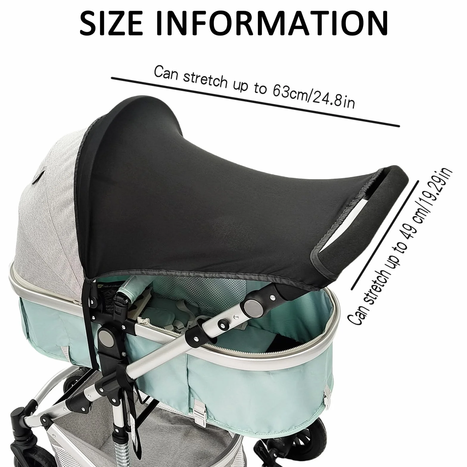 Pare-soleil Universel Poussette Anti-UV UPF +50 Housse élastique Auvent Canopy Noir