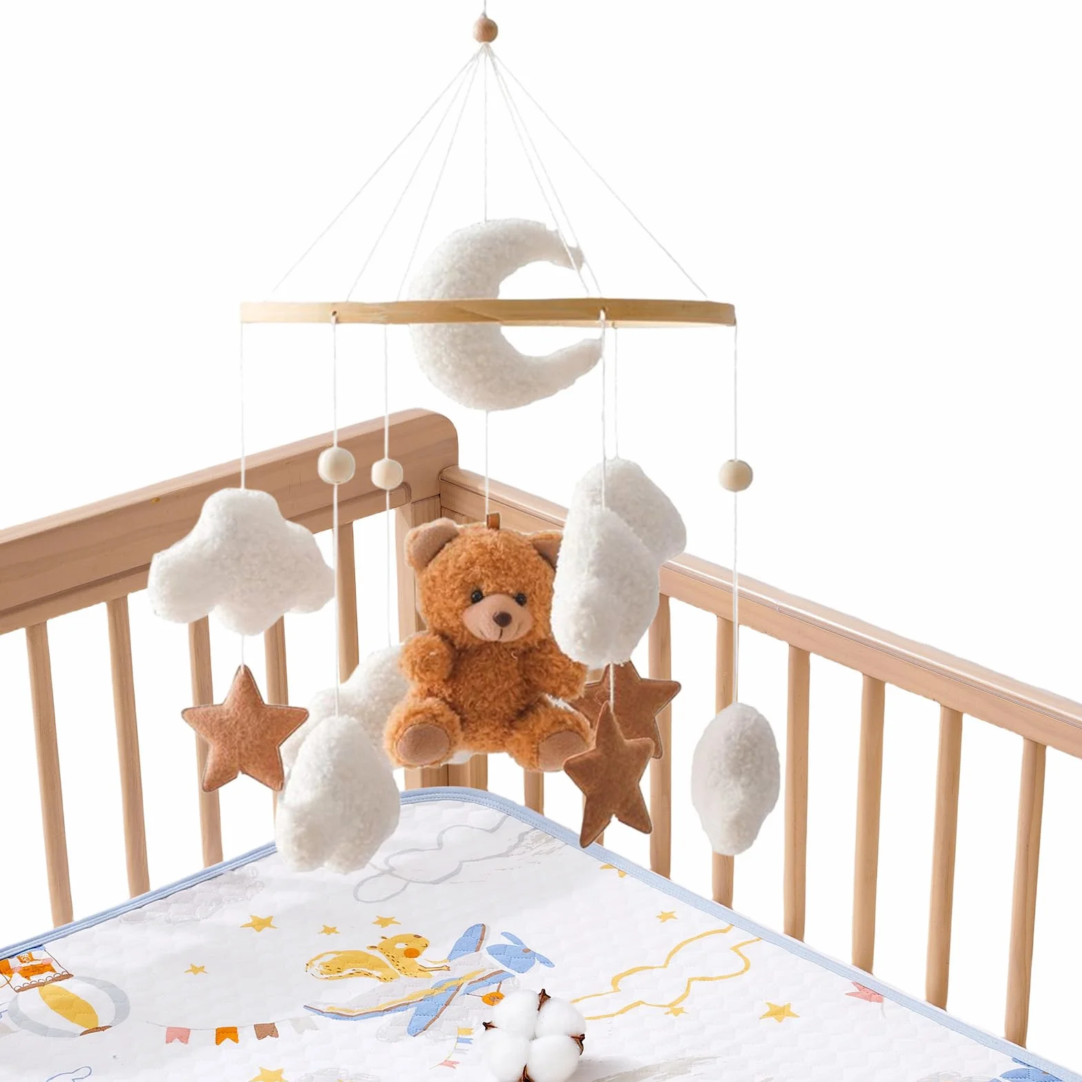 Mobile Pour Lit Bébé Décor Étoile Ours Tourne 360° pour Fille Garçon Berceau