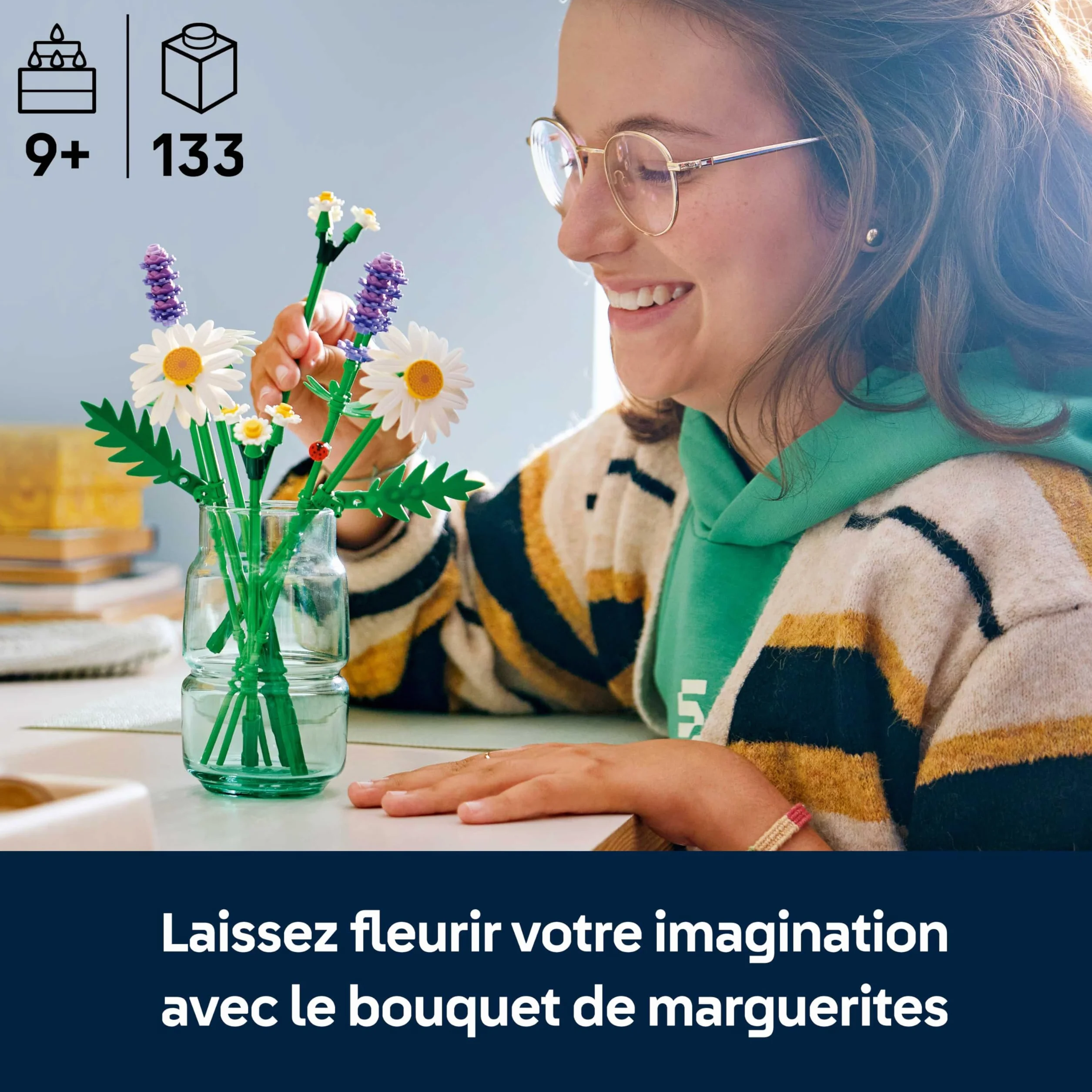 LEGO Botanicals Marguerites 11508 Bouquet de Fleurs Artificielles Marguerites & Lavande Décoration Chambre DIY Cadeau Fille 9 Ans Adulte