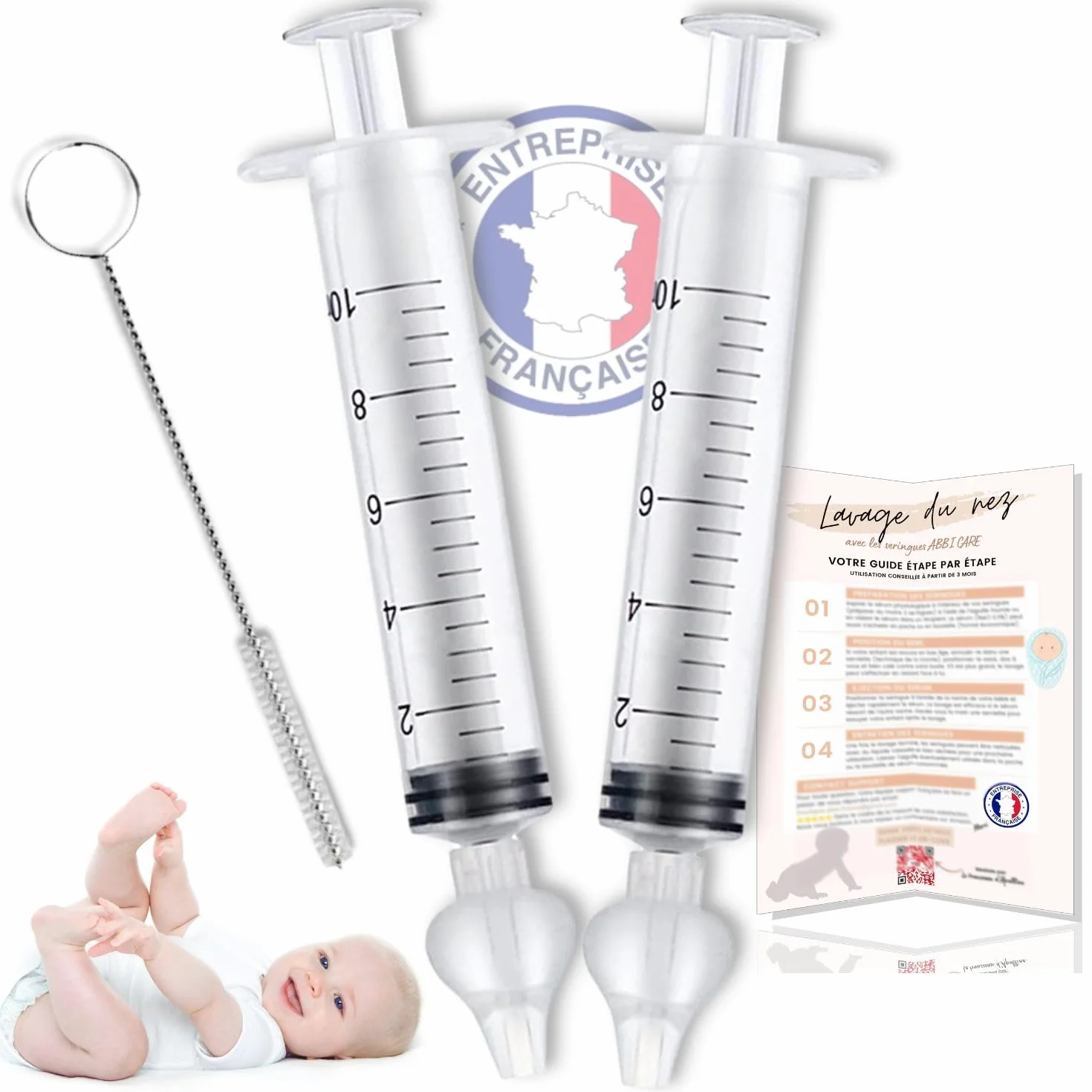 ABBICARE Mouche bébé seringue nasale 10ml Kit 2 seringues avec embouts silicone sans BPA CE