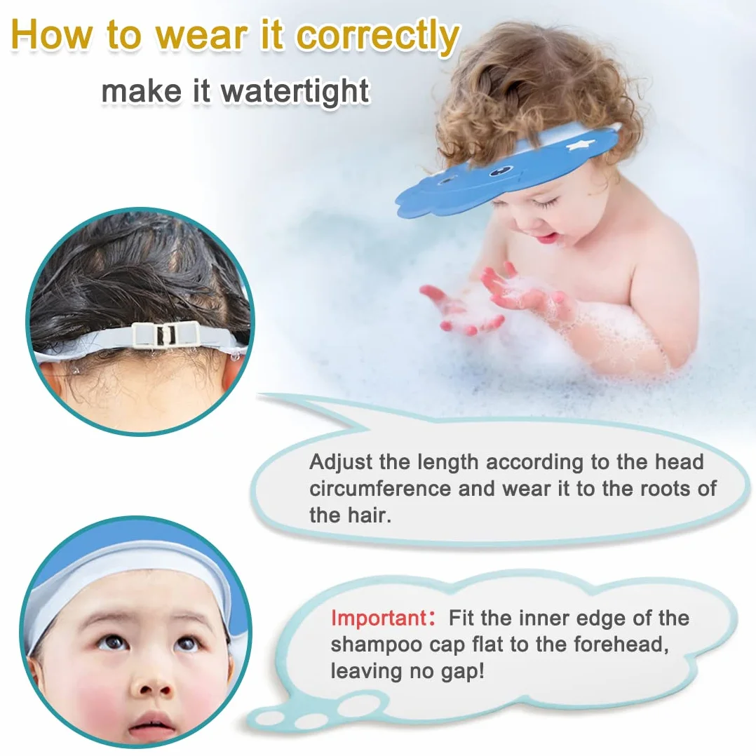 Enfants Shampoing Chapeau Réglable Bonnet de Douche Bébé Visière Bain Casquette Protection Yeux Oreilles Visage