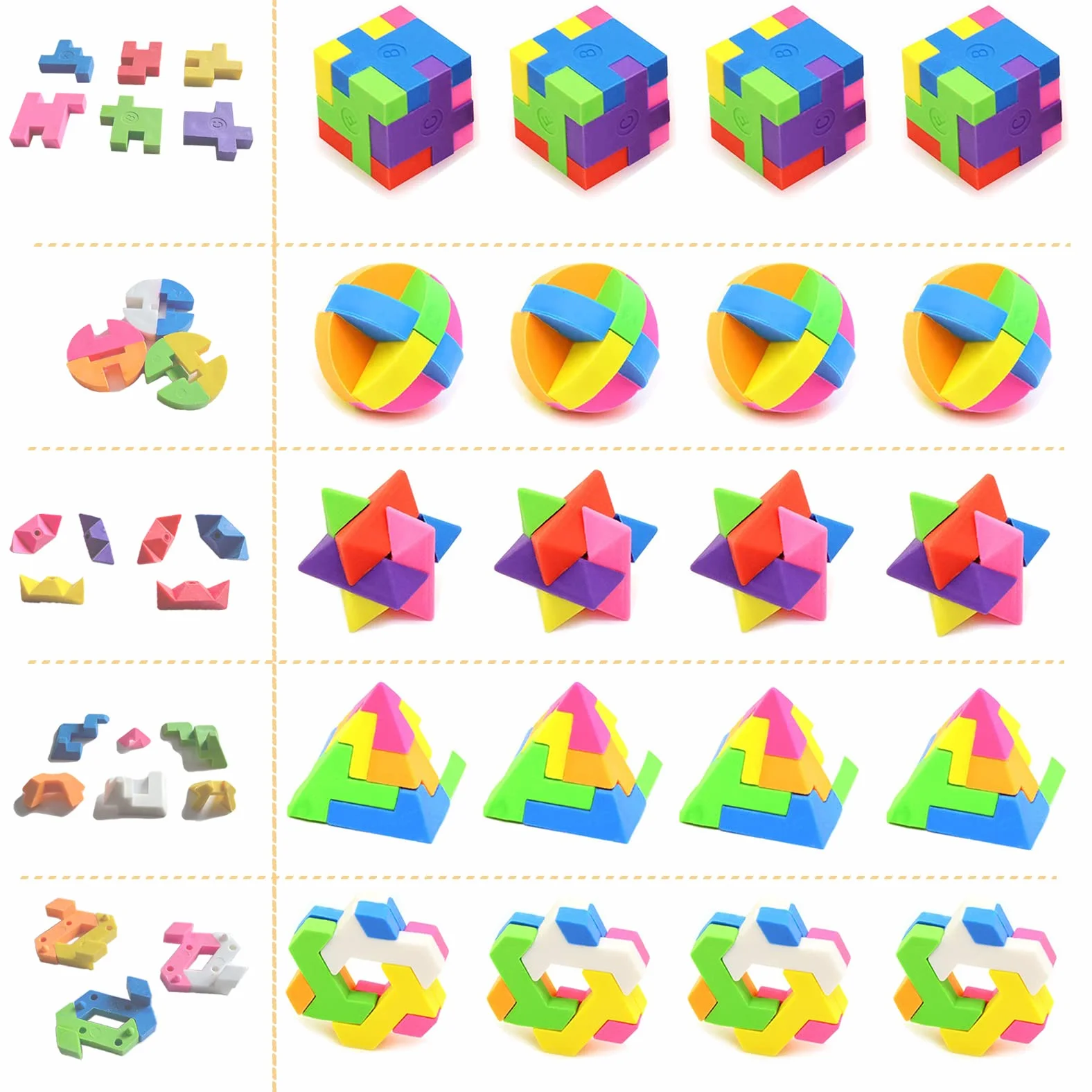 ICEPAPA Gomme Puzzle Cube 20 pièces Cadeaux Anniversaire Enfant 5 formes