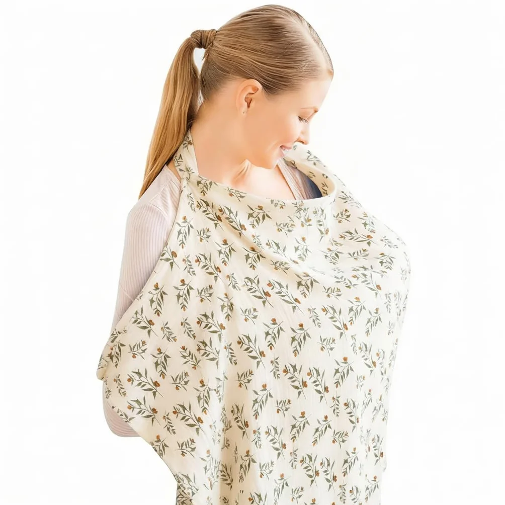 Couverture d'allaitement kaki en mousseline 100% coton, tablier doux et respirant pour bébé