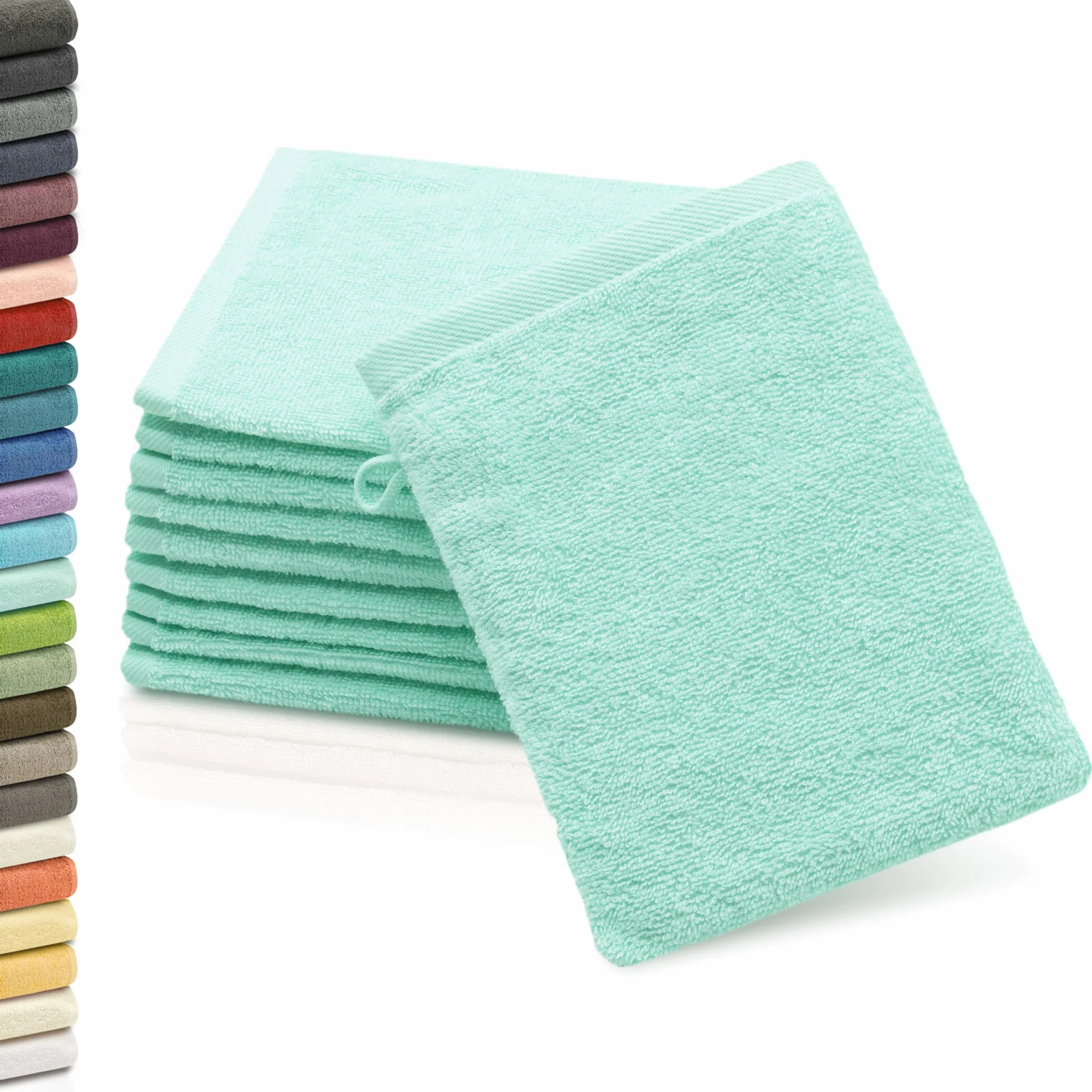 ZOLLNER Lot de 10 Gants de Toilette en Coton Doux et Absorbants 16x21 cm Menthe