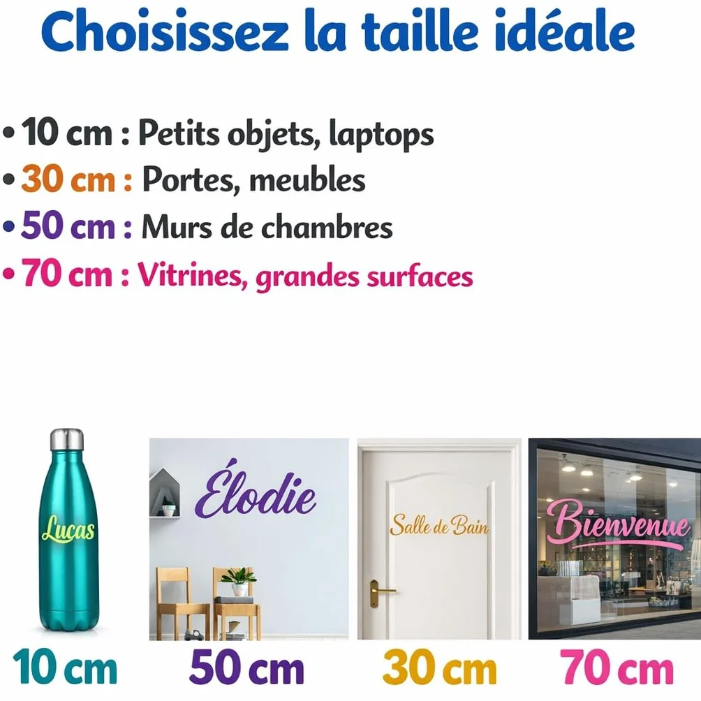 Sticker Prénom Personnalisé en Vinyle Texte Sur Mesure Mur Chambre Bébé Enfant 21 Couleurs Décoration Murale LENIDESIGN