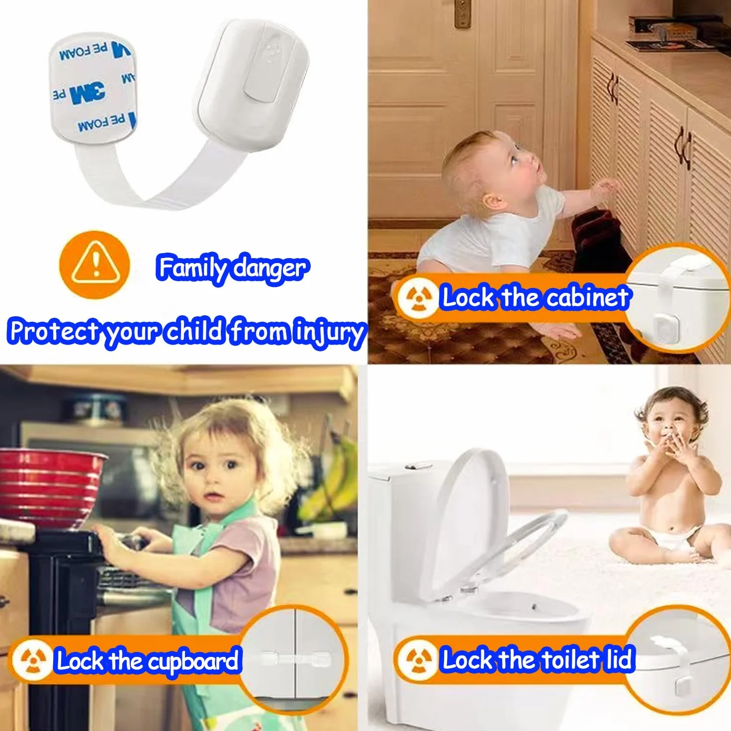 Lot de 10 verrous de placard sécurité enfants bébés tiroirs armoires longueur réglable blanc
