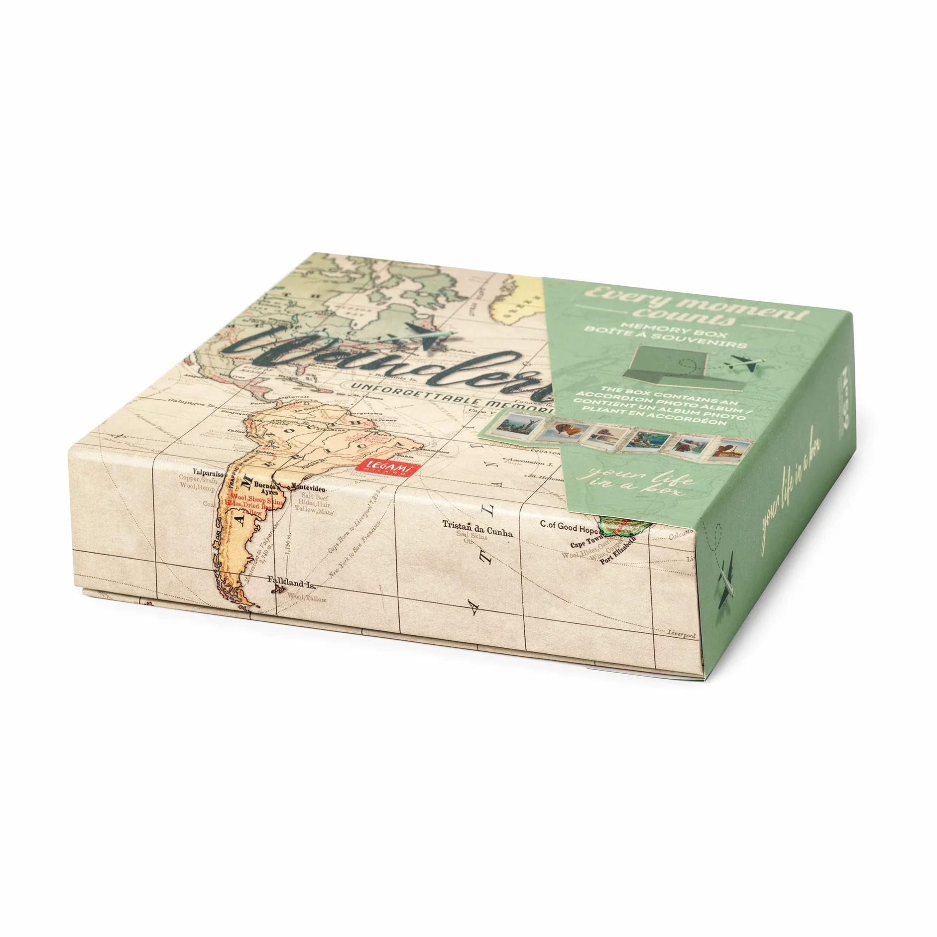 Legami Memory Box boîte de rangement en carton robuste 16,5 x 4,2 cm album plié fermeture magnétique pour photos 9x11 cm