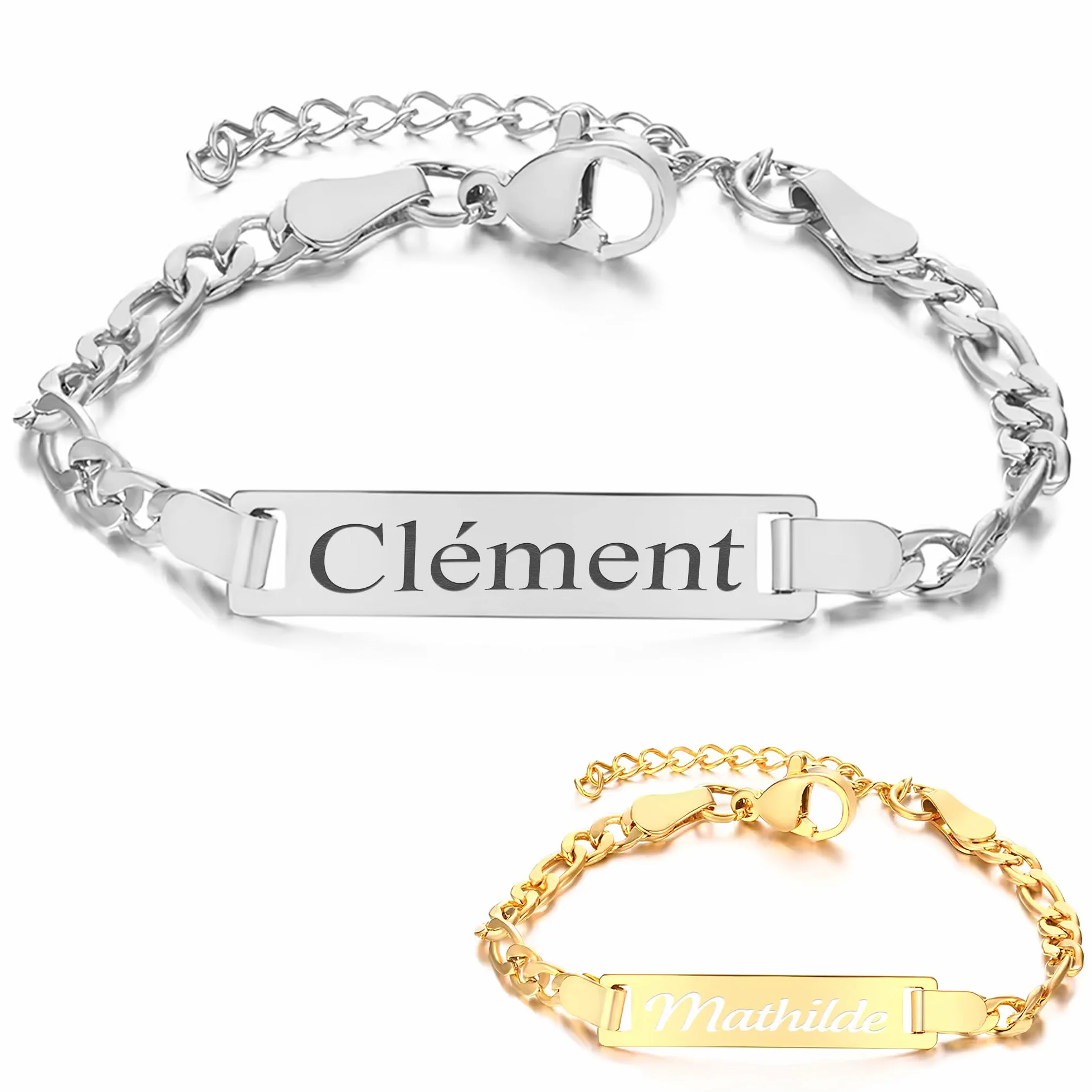 Gourmette enfant personnalisable avec gravure – Bracelet bébé doré ou argent – Prénom gravé cadeau naissance