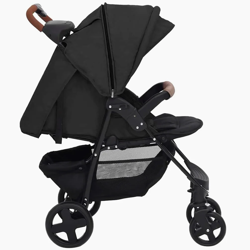 Poussette combinée 2 en 1 avec cadre en acier, poussette de voyage avec harnais 5 points, dossier réglable et panier, pliable, anthracite