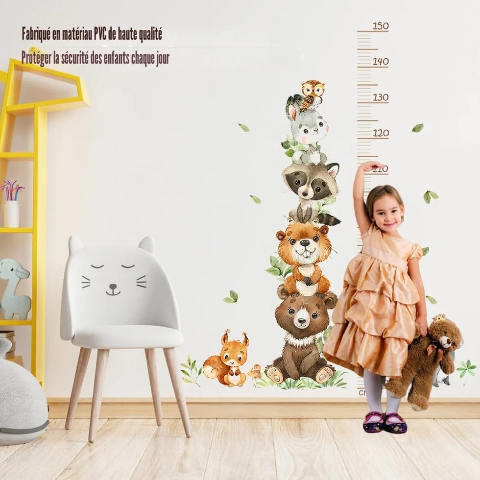 Toise Murale Enfant 50-150 cm - Tableau de Hauteur Animaux de la Forêt - Stickers Muraux pour Crèche