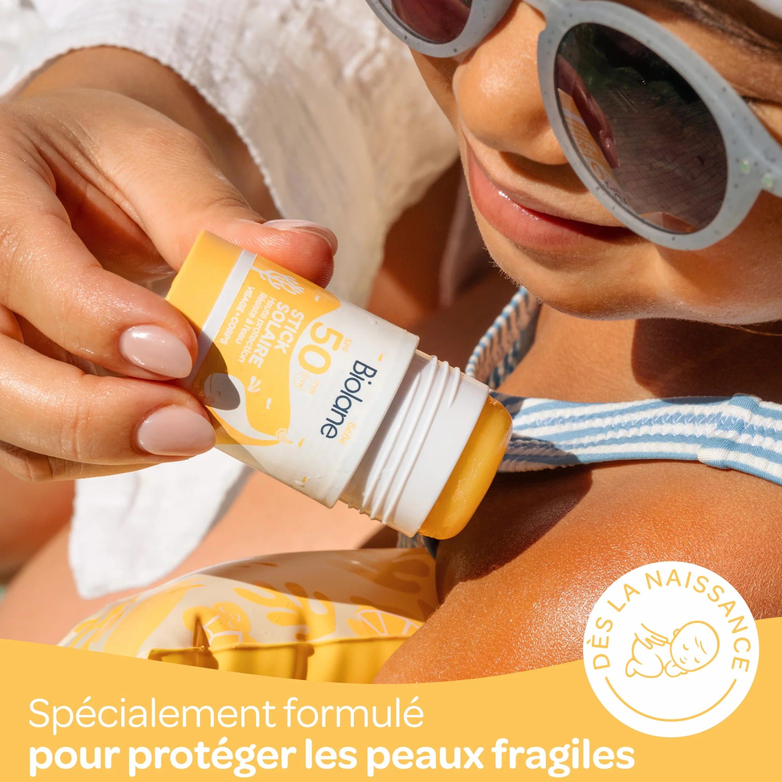 BIOLANE Stick Solaire Bébé SPF 50 Protection Visage Corps Haute Protection UVA UVB Peaux Sensibles Résistant Eau Texture Invisible