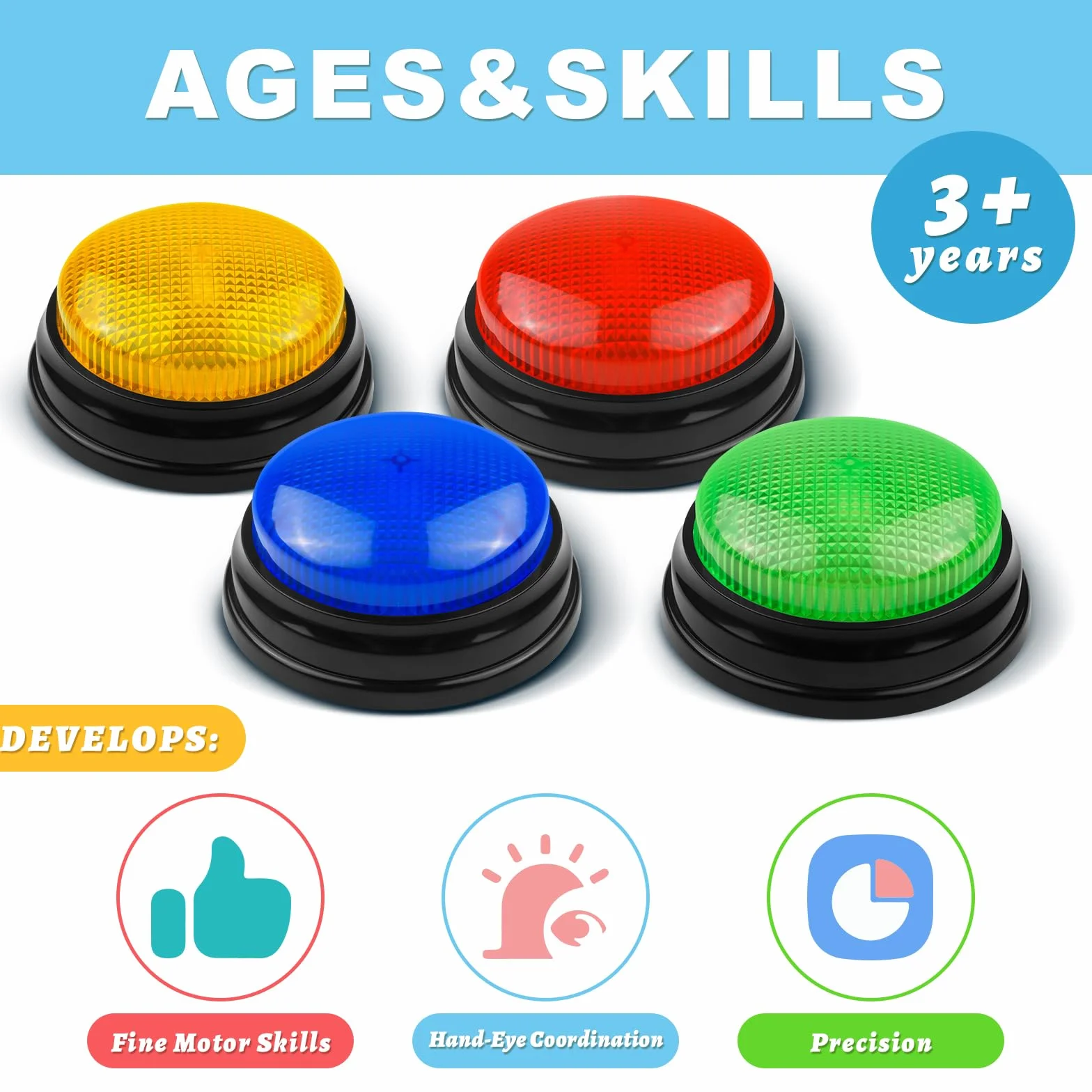 BEAN LIEVE Buzzer Sonore et Lumineux pour Salle de Classe, Lot de 4, Accessoires de Jeu Télévisé, Multicolore