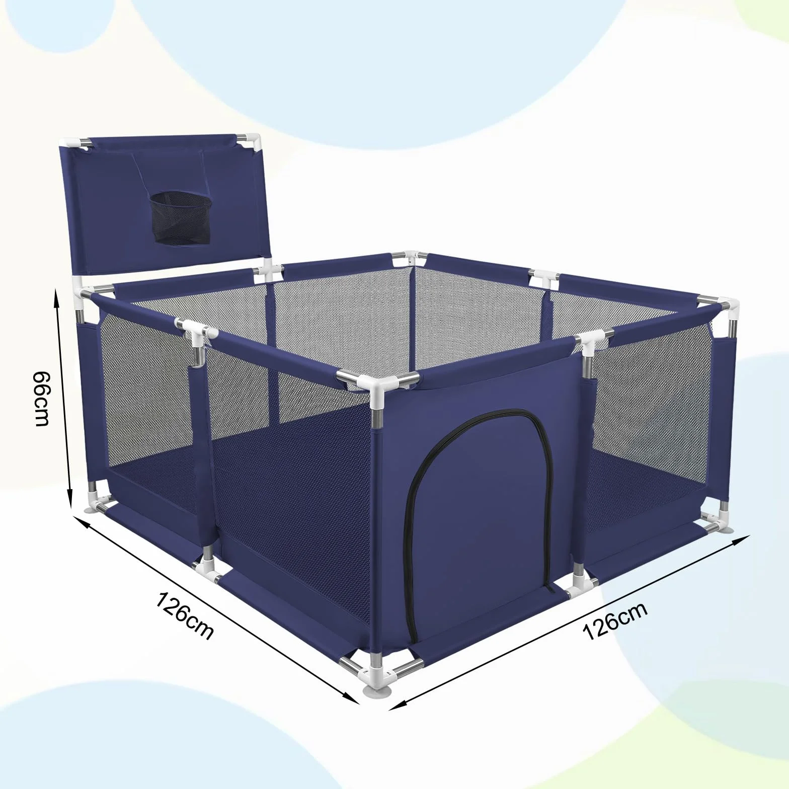 Parc Bébé Modulable Grand Centre d'Activités pour Enfants 126x126x66cm Bleu Marine avec 50 Boules Plastiques