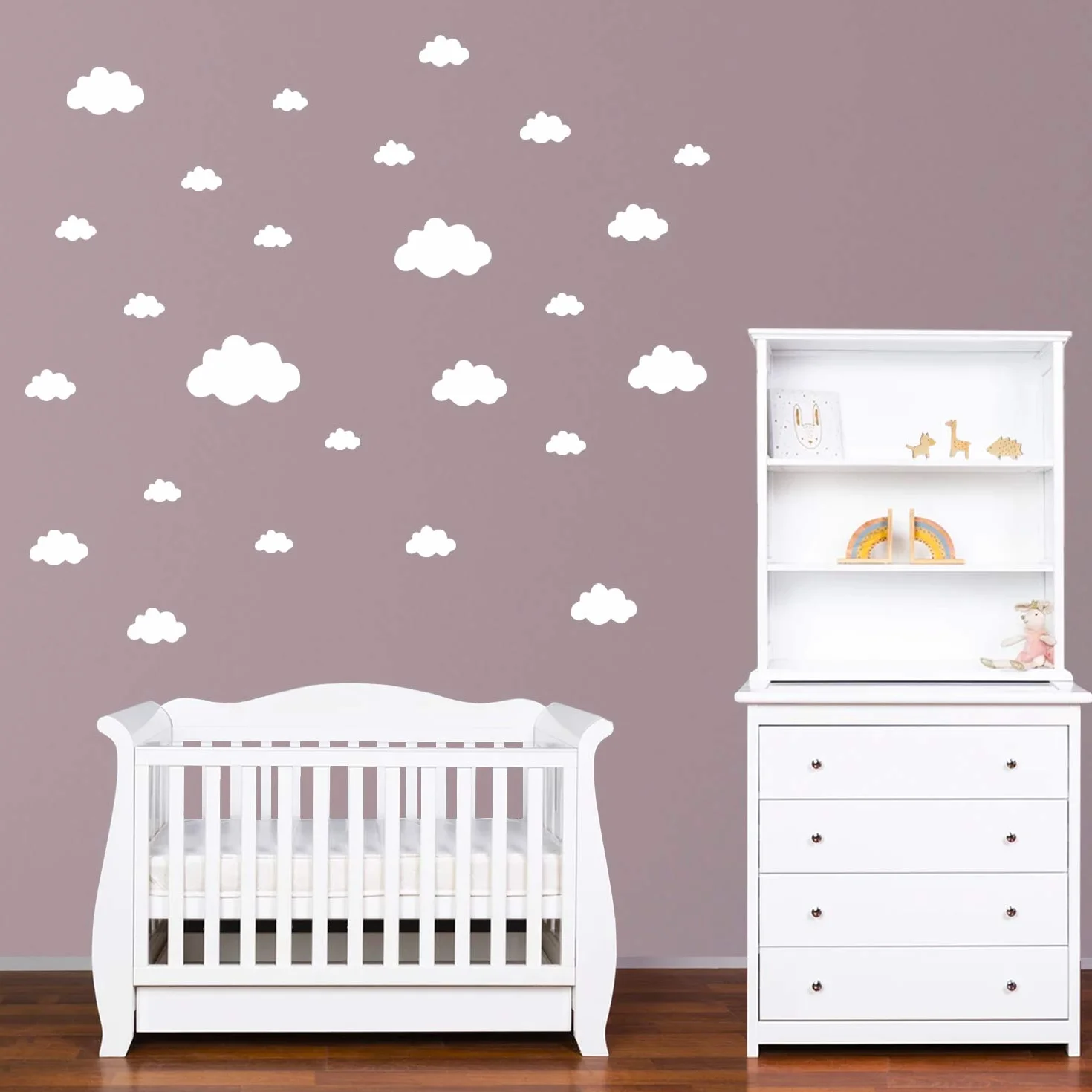 PREMYO Set 30 Stickers Muraux Nuages Décoration Murale Chambre Bébé Blanc