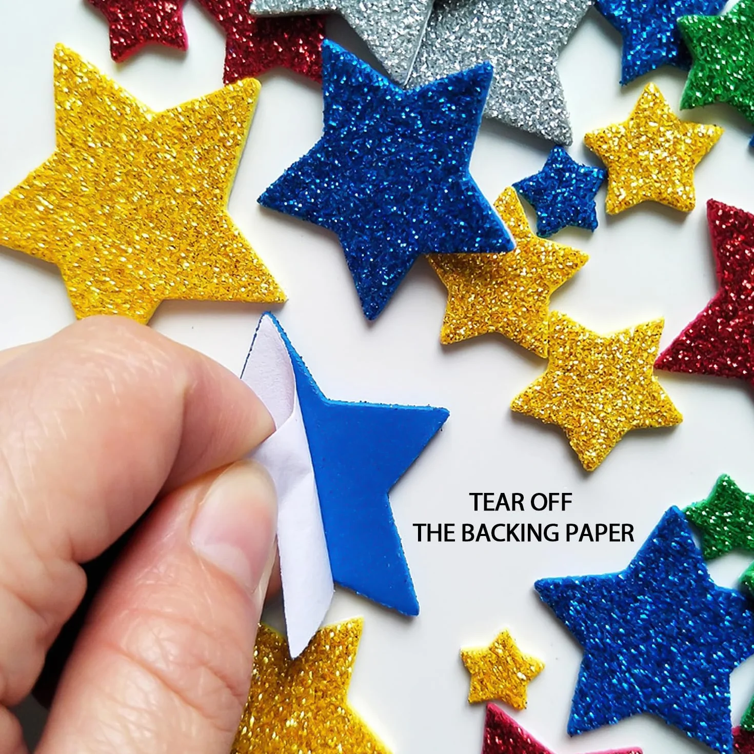 Autocollants à paillettes étoiles à cinq branches - Lot de 180 - Décoration de fête pour enfants