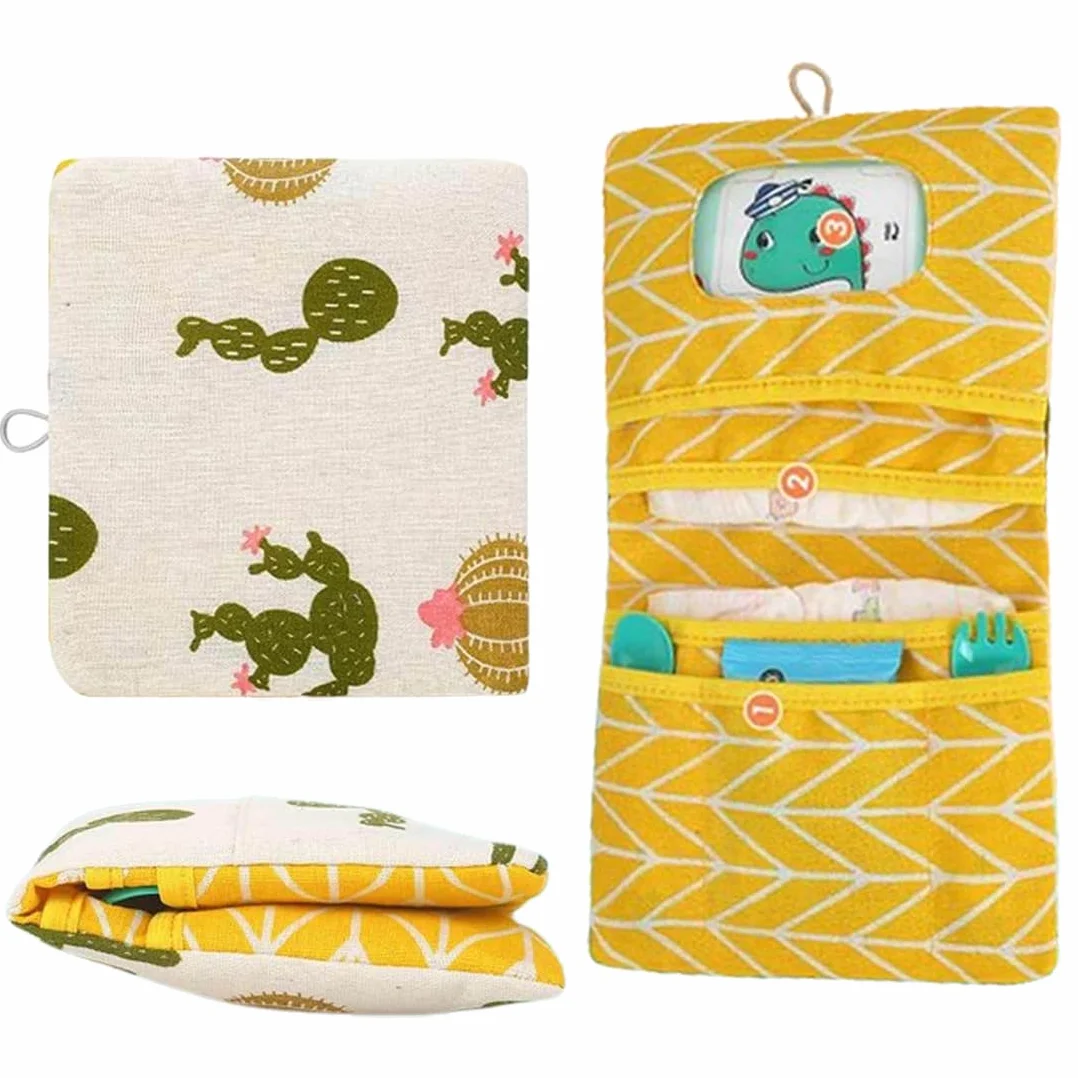 Sac à Couches de Bébé Suspendu Organisateur Pliable Portable 2 en 1 Cactus 18×21cm