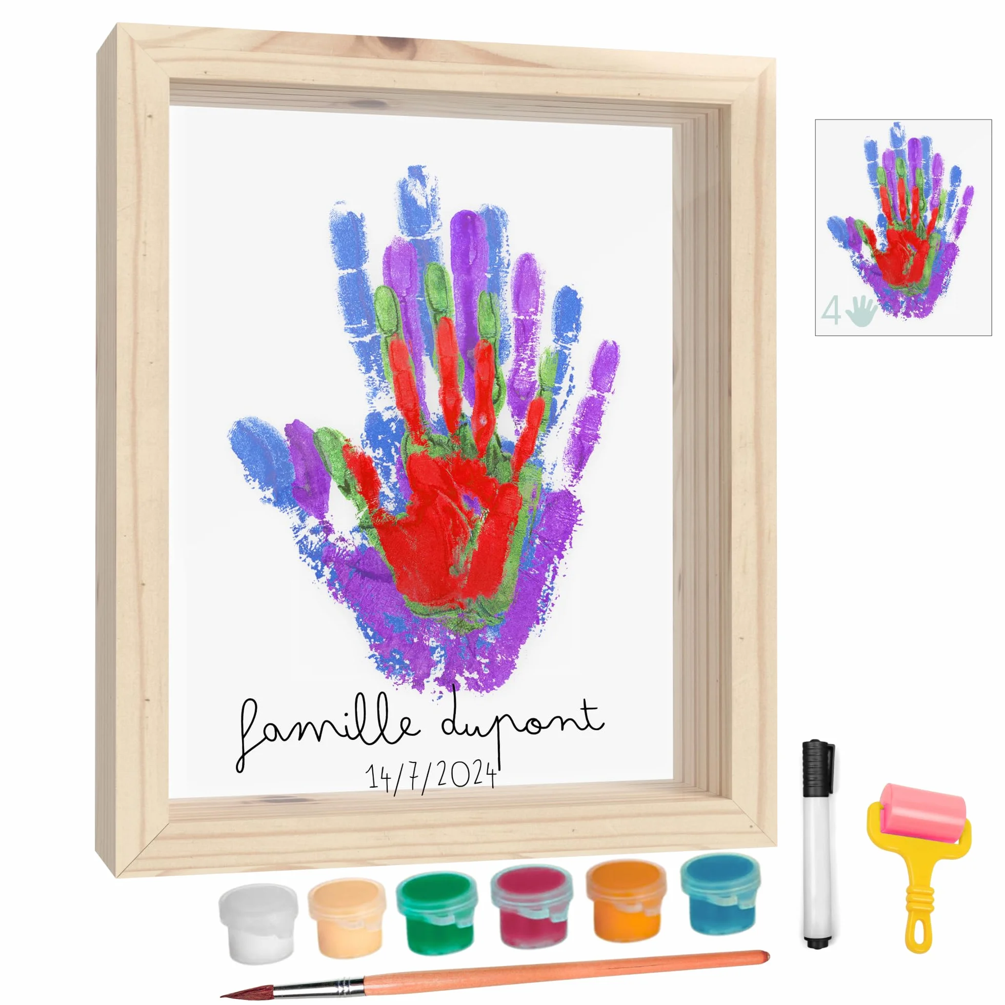 Kit Empreinte Bebe Cadre Empreinte Main Famille et Pied avec Espace 4 Empreintes Cadeau Naissance