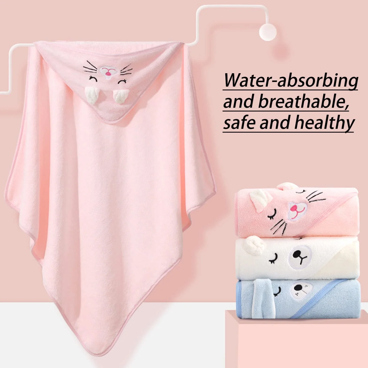Serviette de Bain Capuche Bébé Douce Super Absorbante, Cape à Capuche Rose, Idée Cadeau Naissance