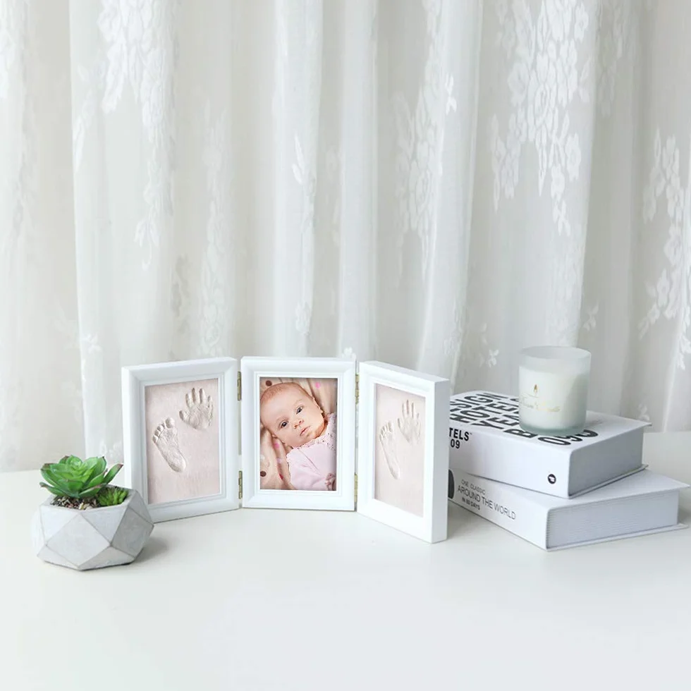 Kit de souvenir pour bébé Empreinte main ou pieds avec cadre en bois