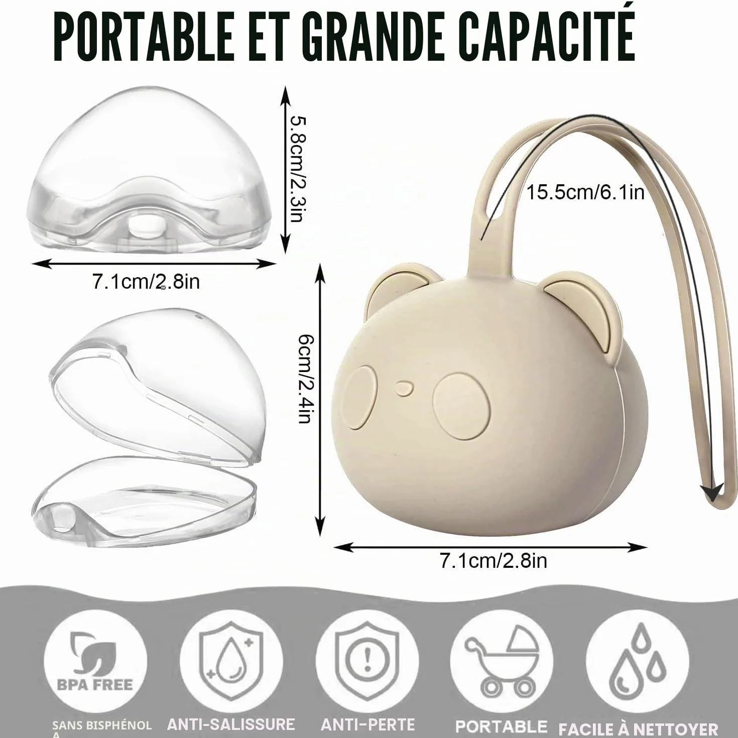 Boîte à Sucette Bébé Silicone 2pcs Boîte de Rangement Portable pour Voyage