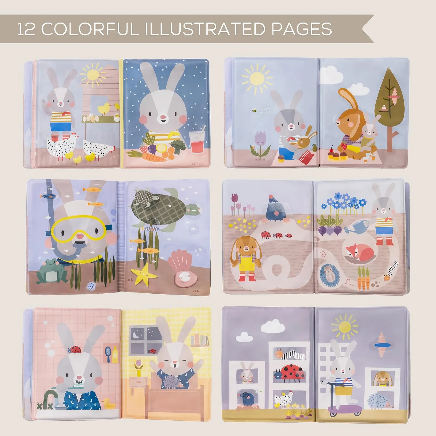 Livre Magique à l'Eau Bébé 12 Pages Réutilisables avec Tampon Inclus 21,5 x 17 cm Dès 18 Mois