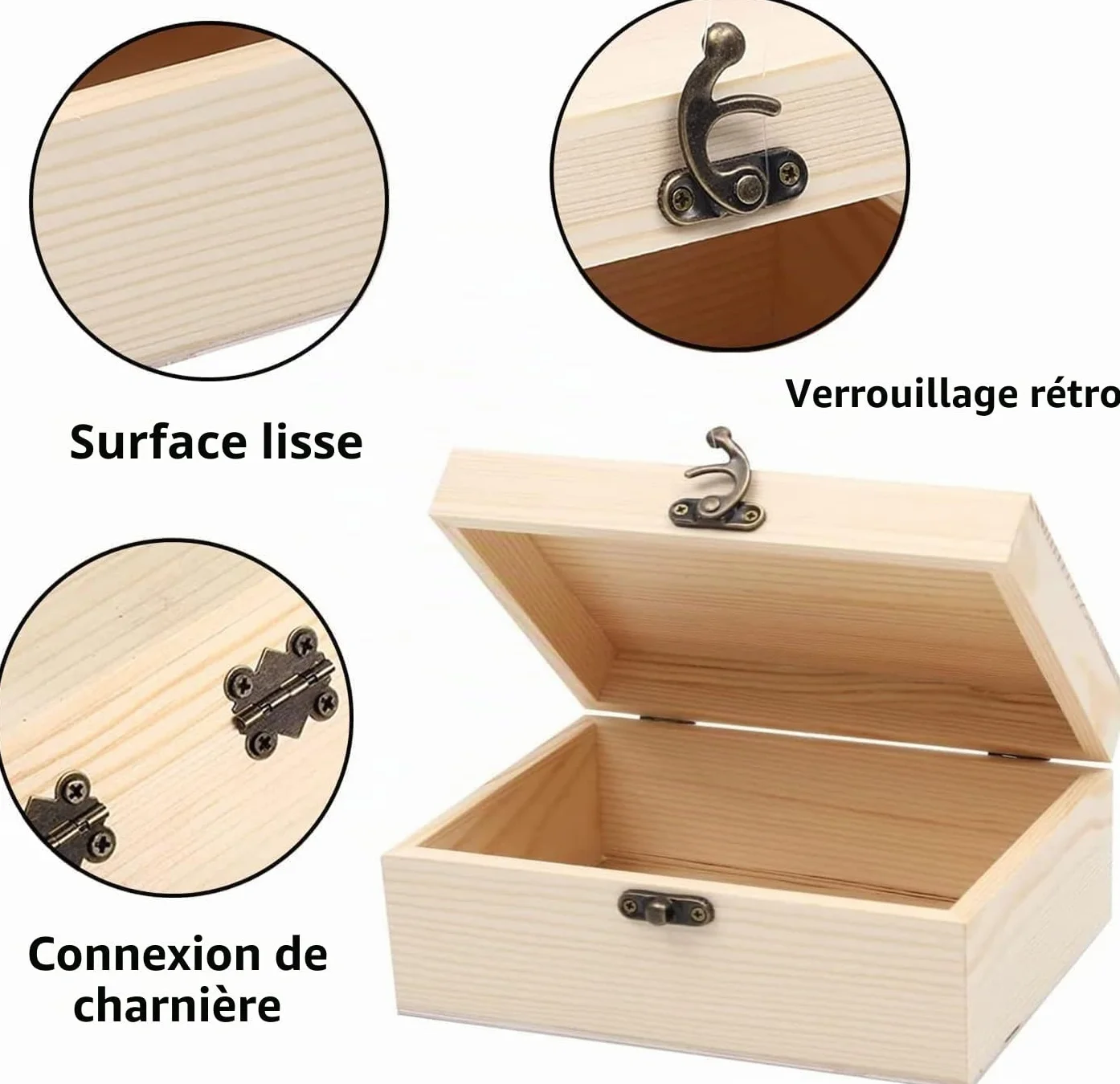 Boîte en bois avec couvercle 25 x 15 x 8 cm - Boîte à souvenirs pour bébé - Boîte à bijoux polyvalente