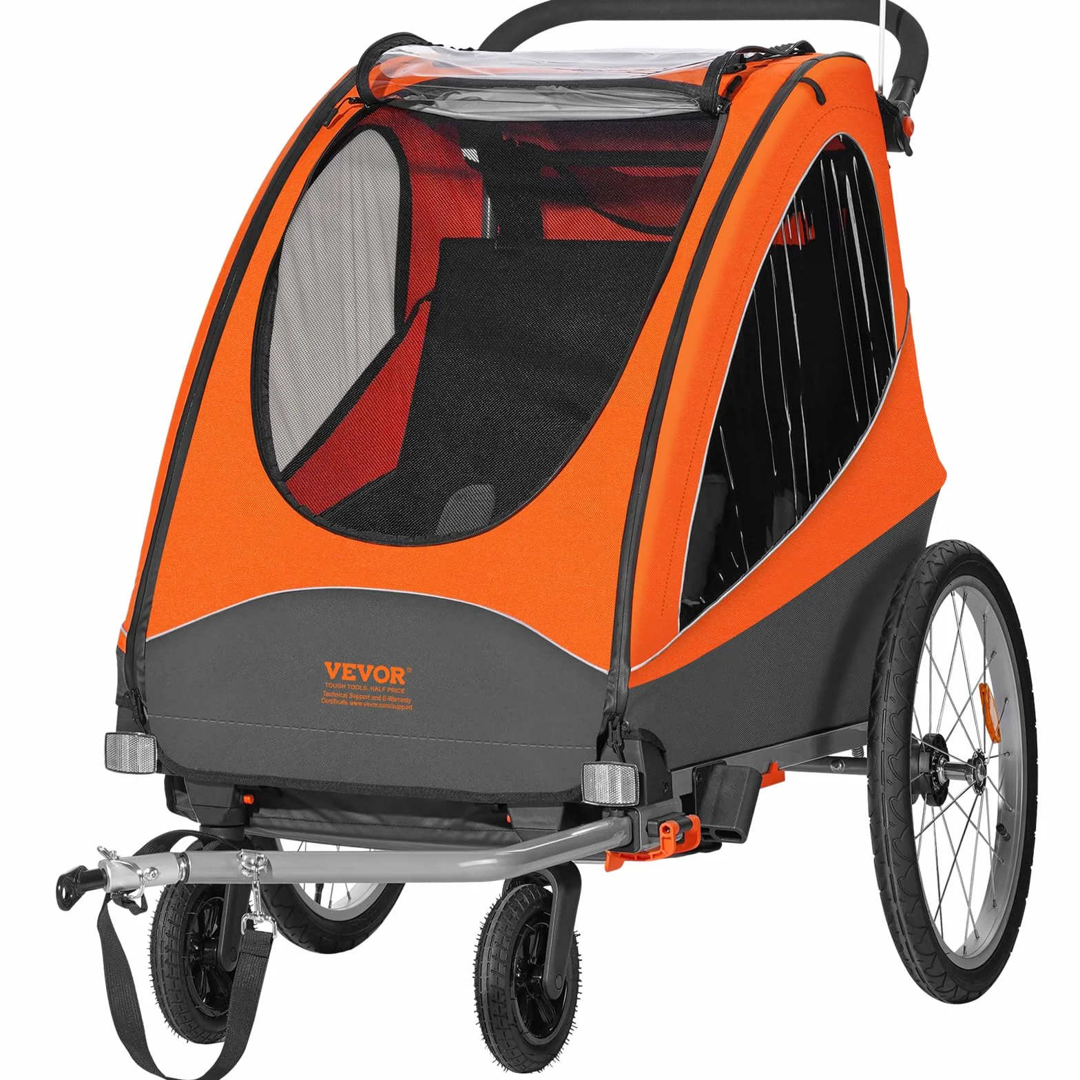 VEVOR Remorque de vélo pour Enfants Double Siège 55 kg 2en1 Pliable Poussette Orange Gris