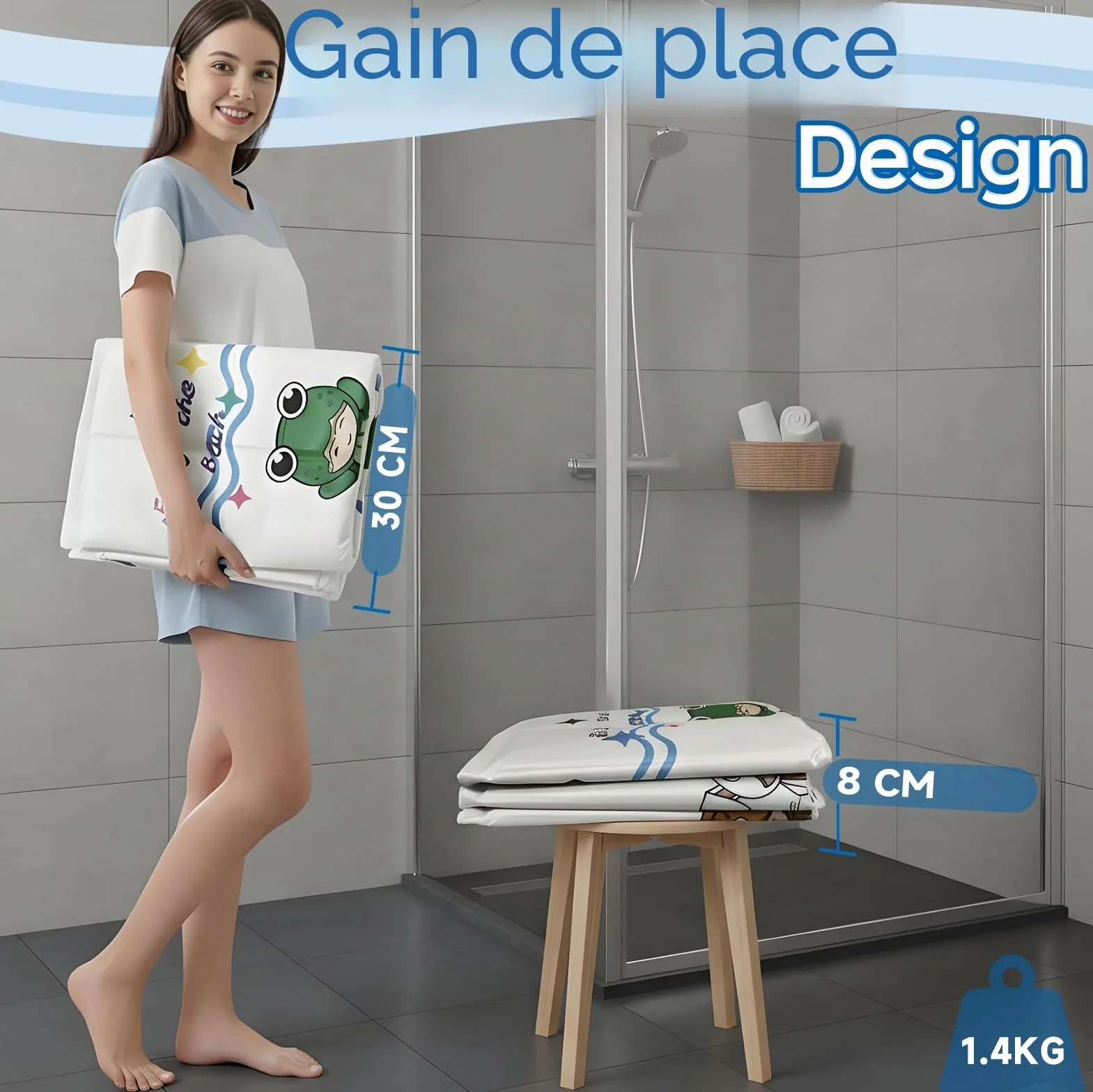Baignoire Portable Pliable pour Enfants 1-5 Ans WAVYEASE Design Profond Installation Rapide