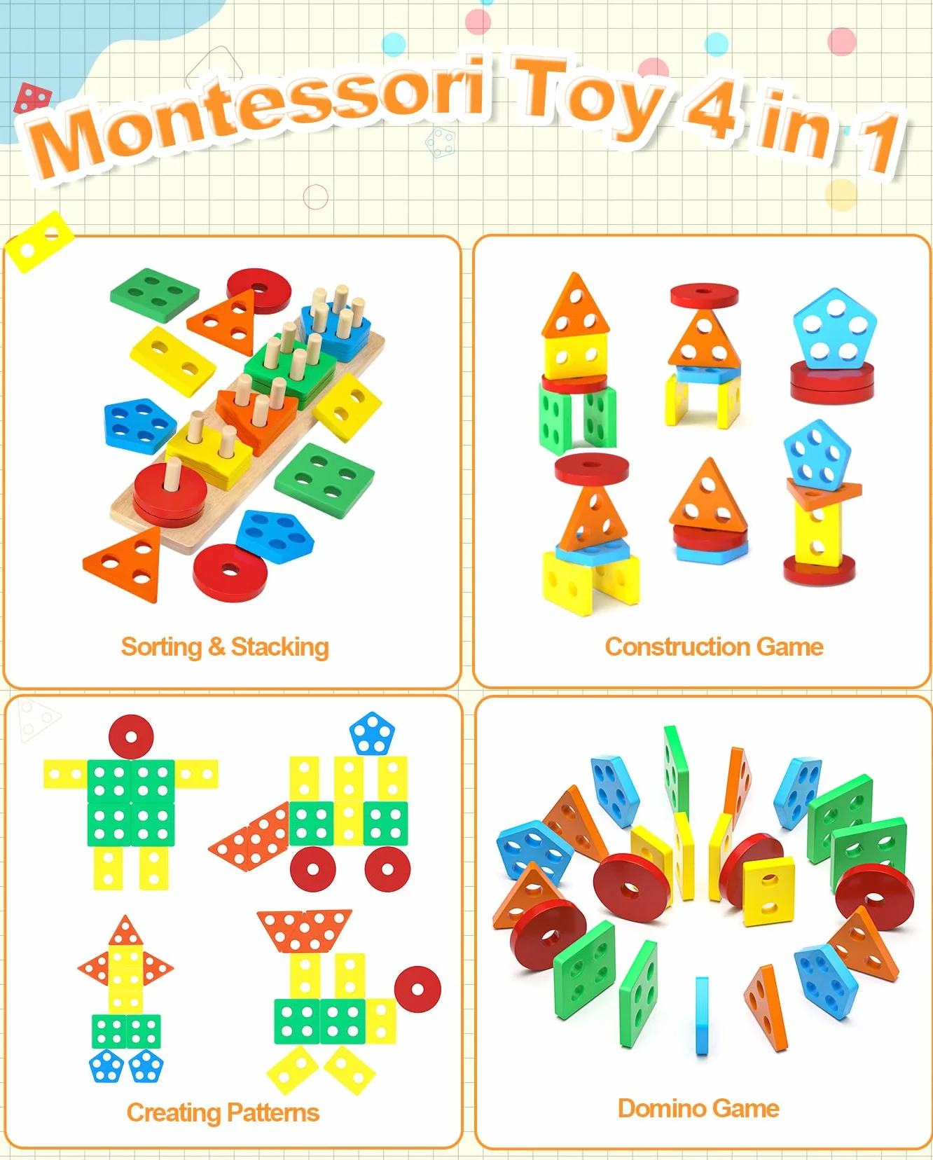 Jeux Montessori Enfant 1 2 3 Ans Jeu Educatif en Bois Puzzle à Empiler et de Tri Cadeau Garçon Fille