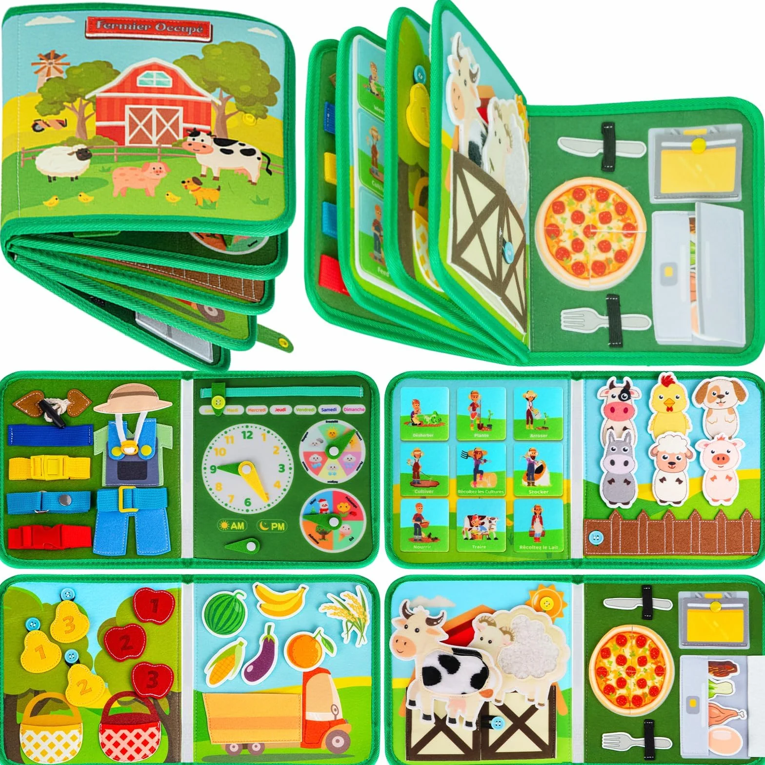 Quanquer Busy Board Française - Livre Occupé de Ferme Montessori pour 1 2 3 Ans Enfants - Planche d'Activités Jouet Éducatif Sensoriel Préscolaire - Jouets de Voyage pour Tout-Petits