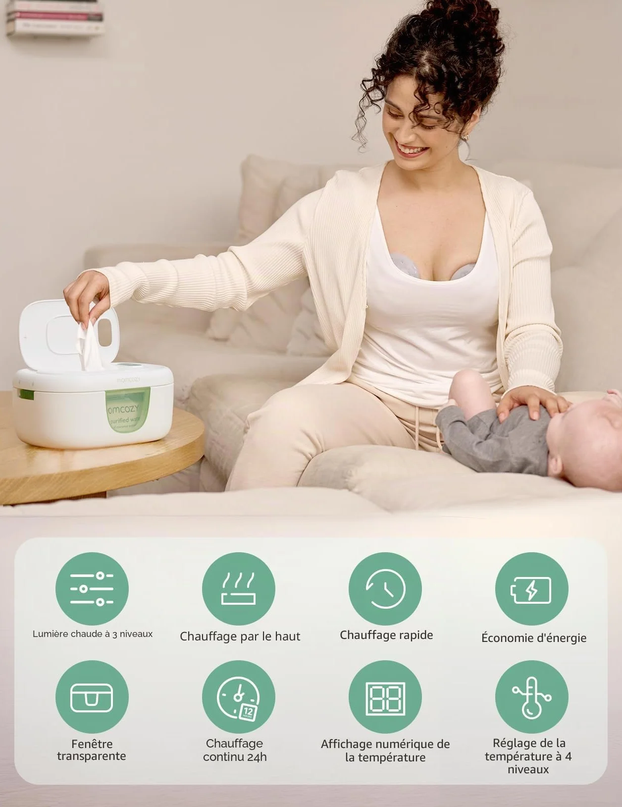 Momcozy Baby Wipe Warmer, Large Capacity Dispenser, Fast Even Heating, 4 Temperature Modes, Night Light