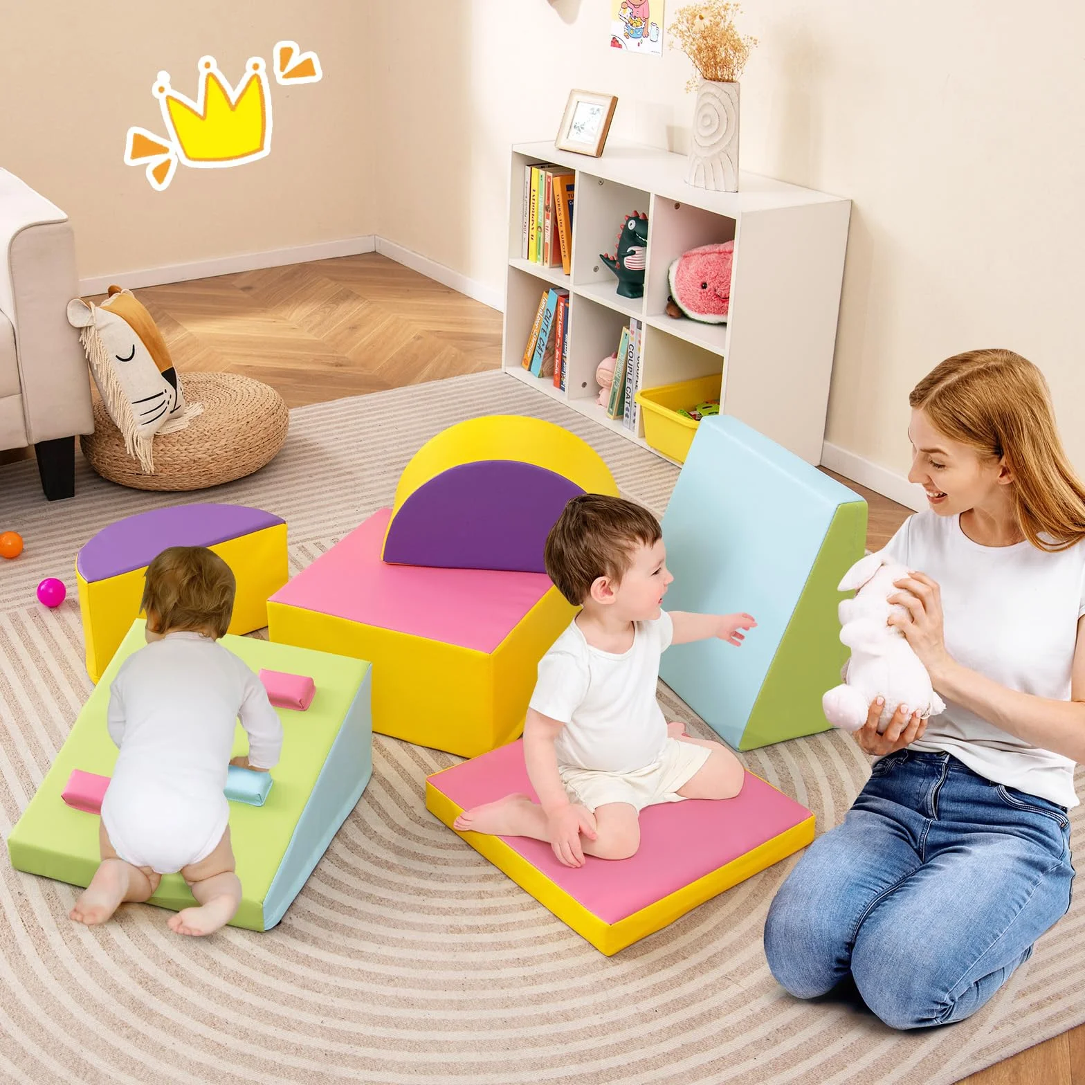 GOPLUS Parcours Motricité Bébé en Mousse EPE, Module Motricité Bébé Différentes Formes & Couleurs, Jouet Montessorri 1 Ans+