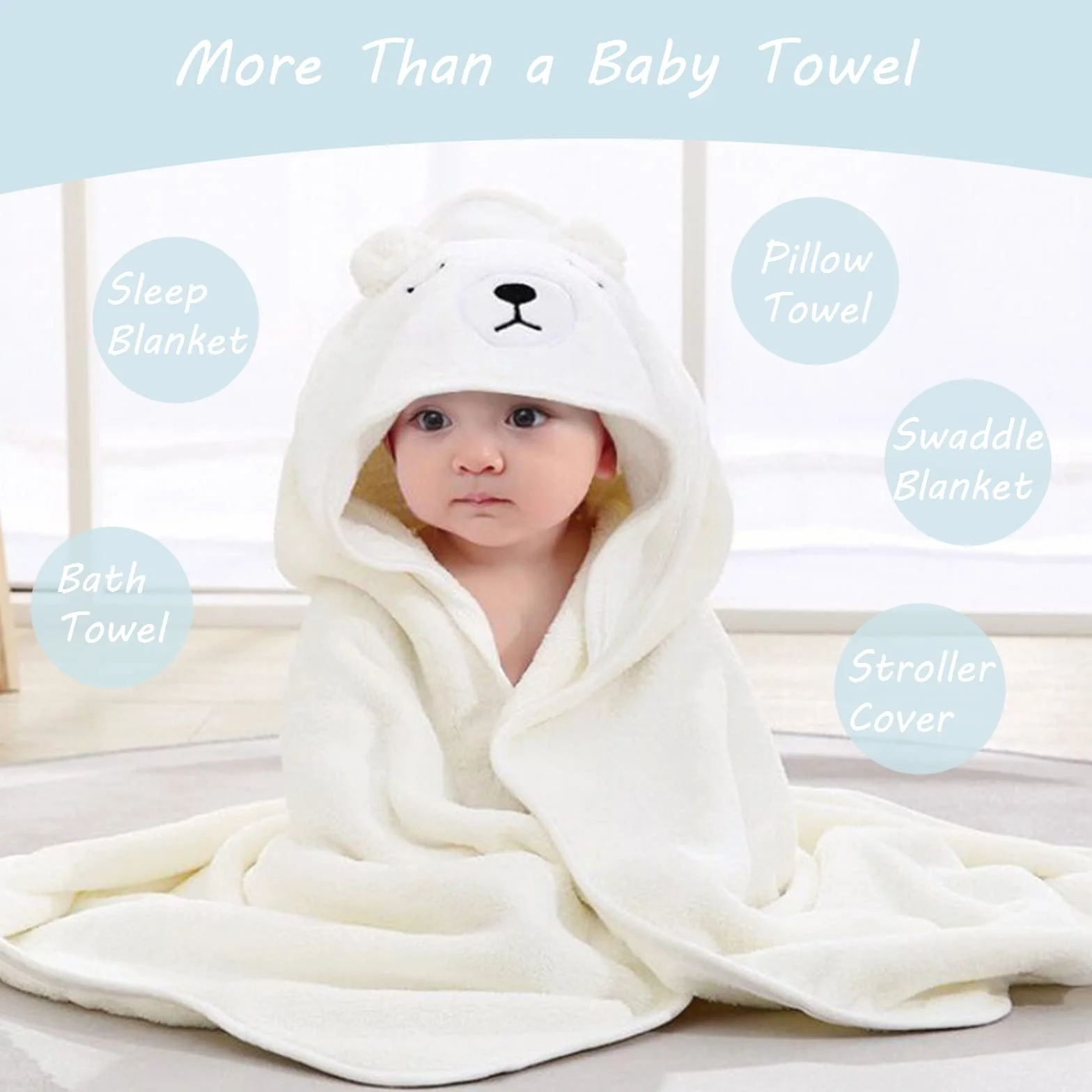 Cape de Bain Bébé à Capuche 80x80cm Super Absorbante Nouveau-né 0-5 Ans