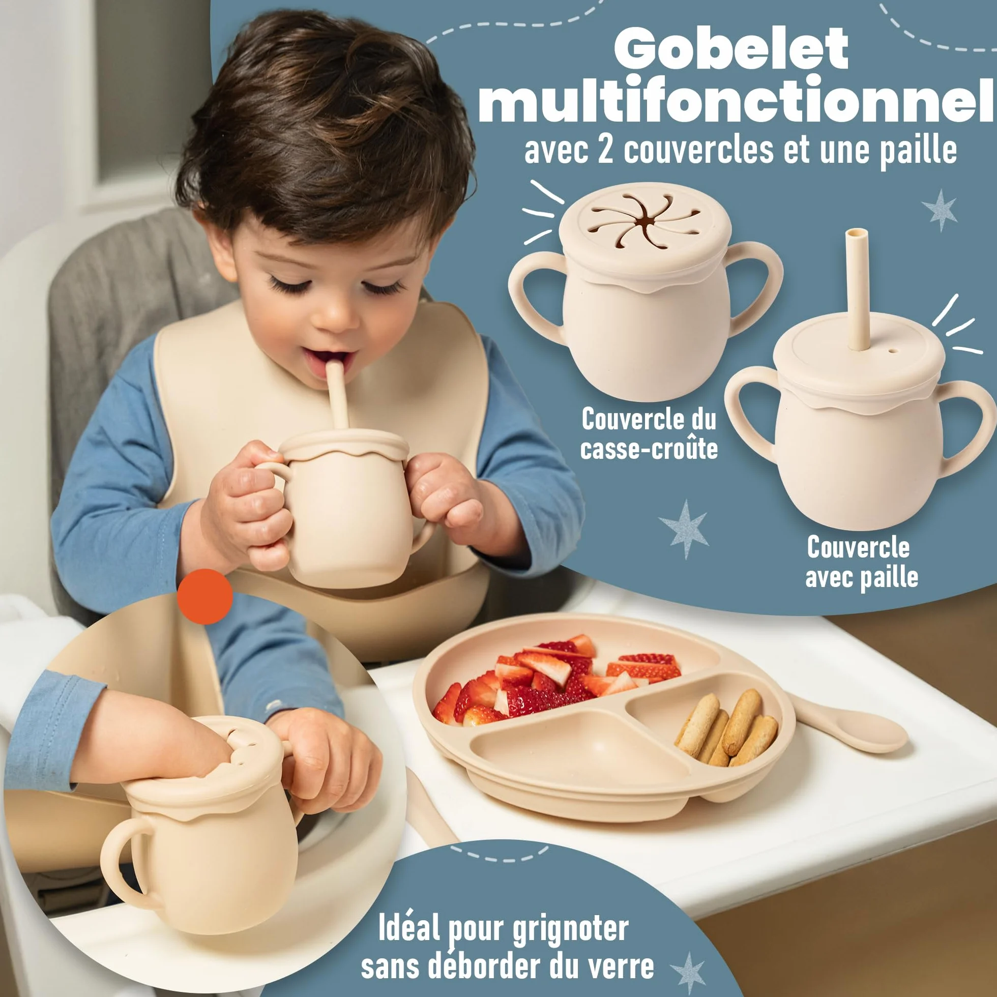 Assiette Ventouse pour Bébé - Coffret Repas Bebe 1er Age - Cadeau Bébé Garçon