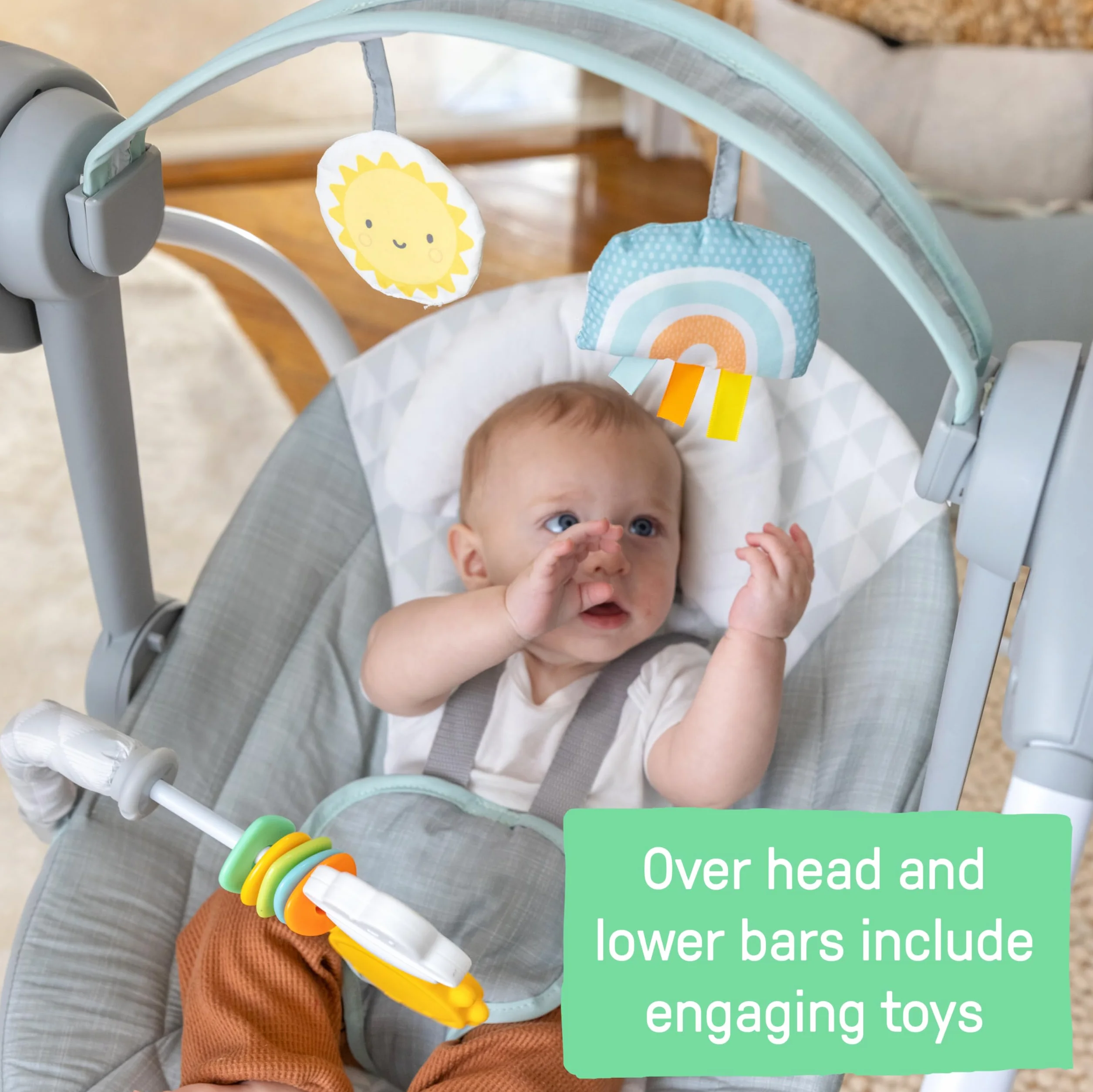 Ingenuity Balancelle Milestone Swing Arc d'Activités 6 Vitesses pour Enfants 0-9 Mois 9 kg Gris