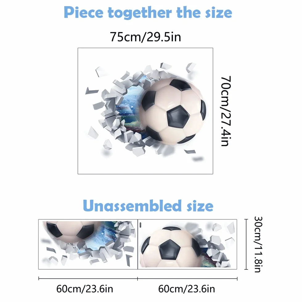 Autocollant Mural Football 3D YunBey pour Chambre Garçon Décoration Vinyle