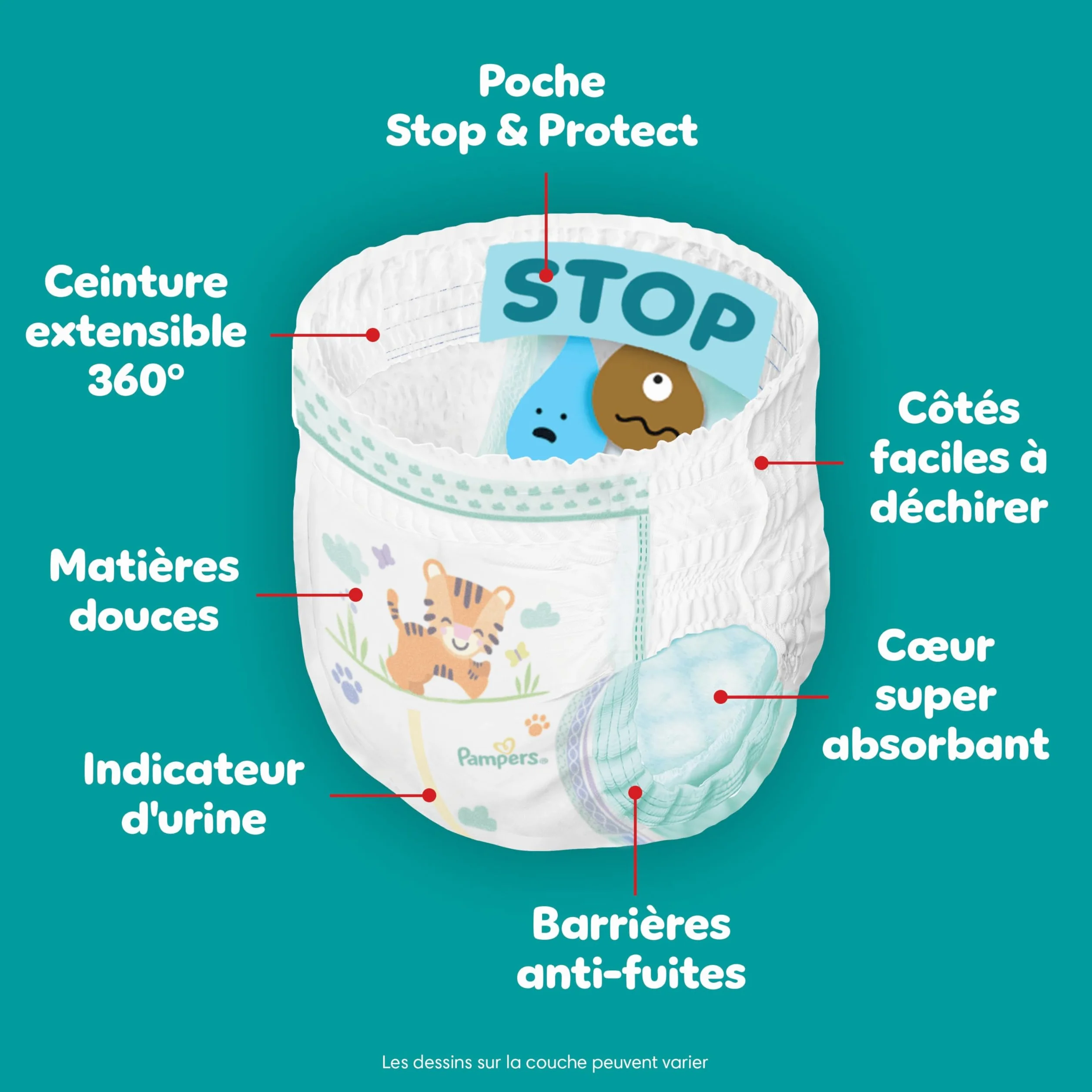 Pampers Baby-Dry Pants Taille 4, 94 Couches-Culottes, 9-15kg, Protection 360°