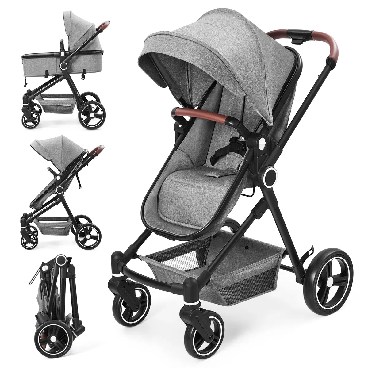 Zstar Poussette double 2‑en‑1 légère compacte inclinable gris clair bébé