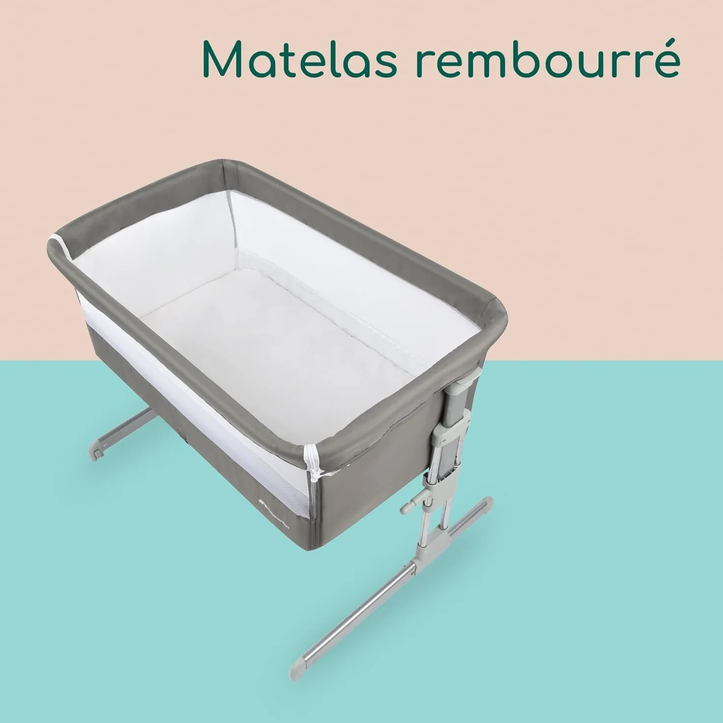 Bebeconfort Calidoo Lit Cododo Bébé Berceau 2-en-1 0-6 mois 0-9 kg Inclinable 5 Hauteurs Grand Matelas Rembourré Côtés Filet Gris Gris