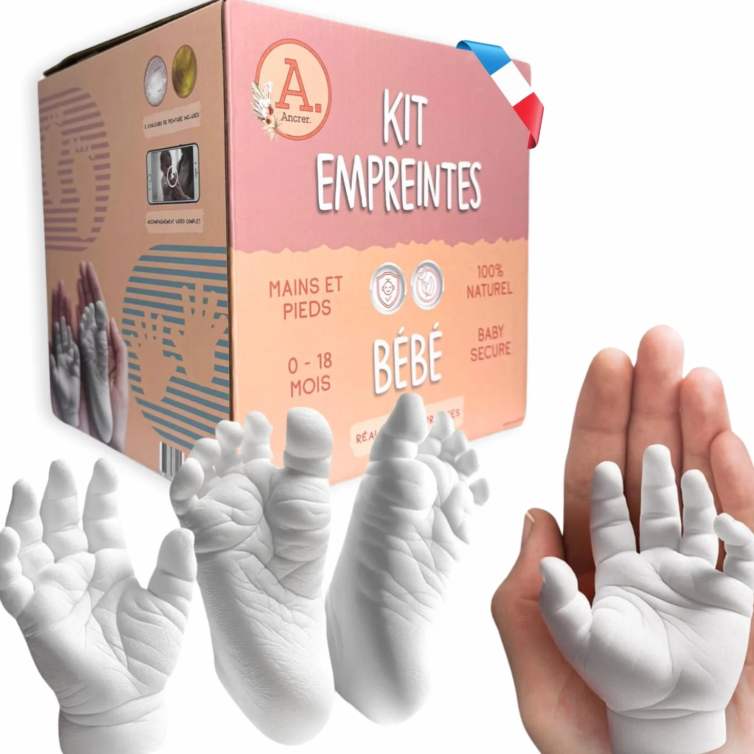 Kit de Moulage Bébé ANCRER® 4 Empreintes Mains Pieds Fille Garçon Contenants Réutilisables Cadeau Naissance