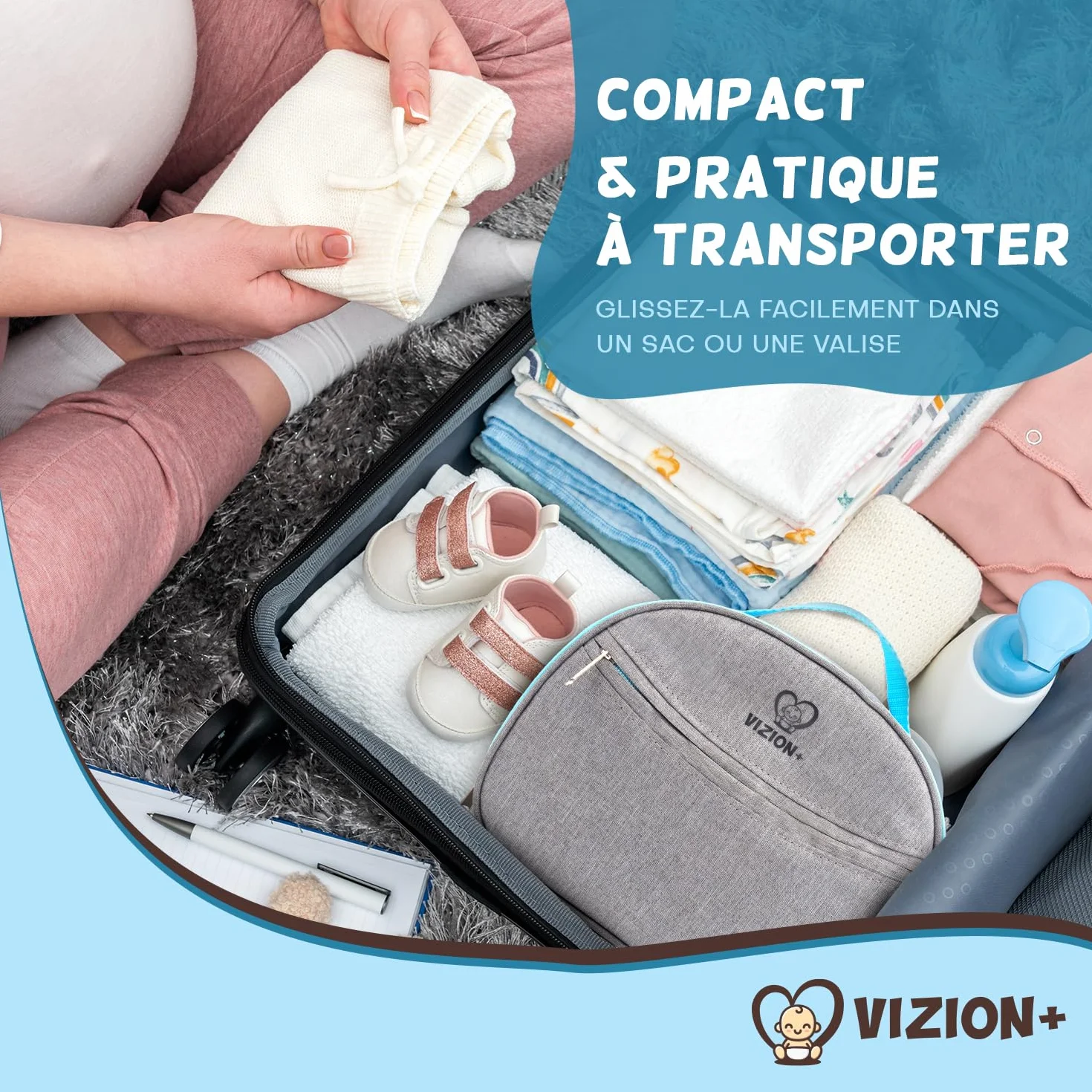 VIZION+ Trousse de Soin bébé Kit Naissance 13 Accessoires Brosse Peigne Bois Coussinets Allaitement Bambou