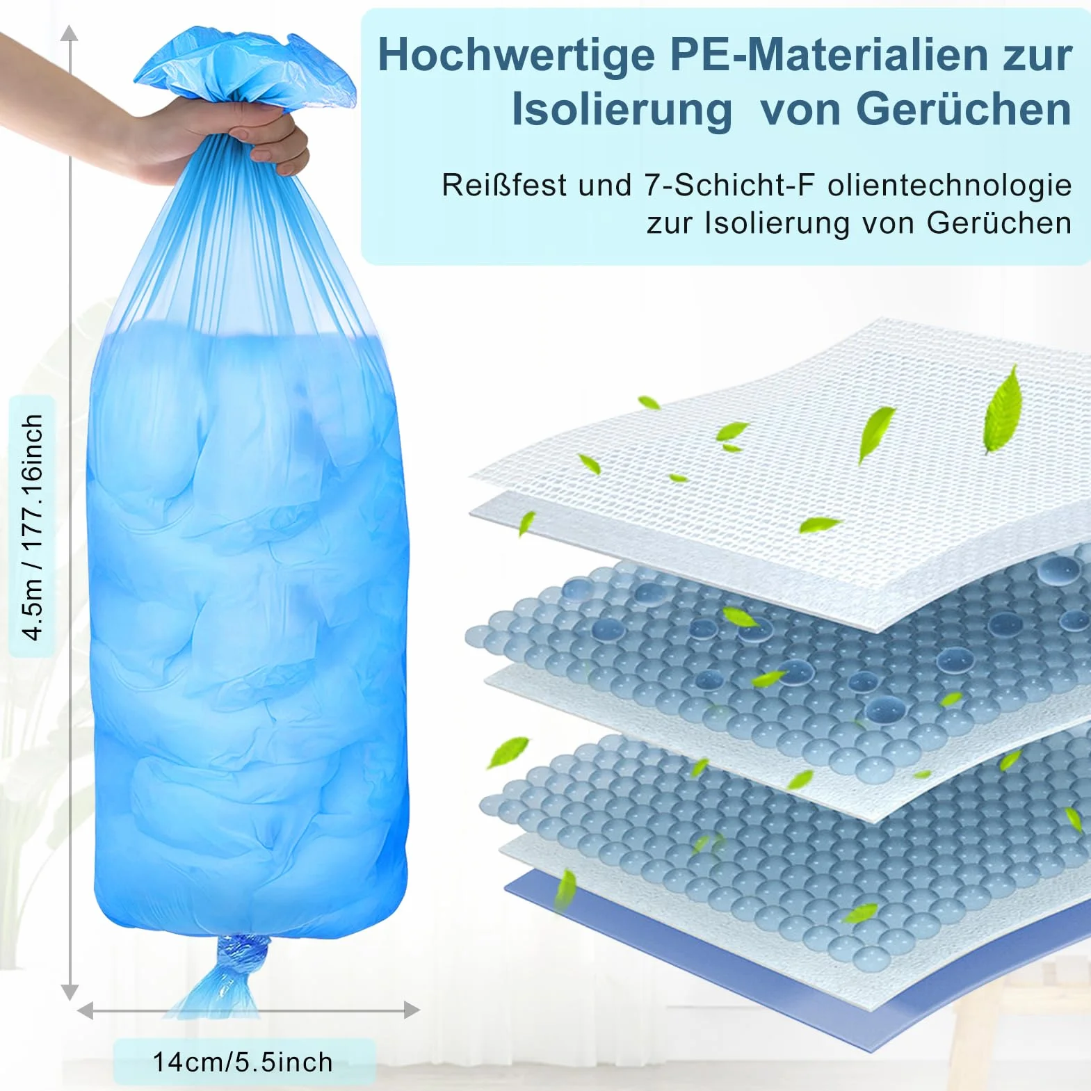 PARPAT 4.5M Sac Poubelle à Couches Anti Odeur, Recharge Épais pour Litière Chat