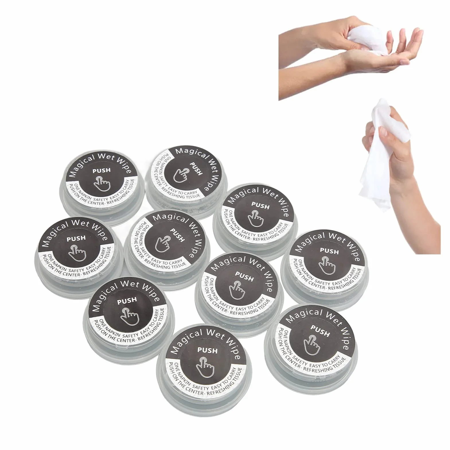 Lingettes pour les Mains Jetables, Mouchoirs Humides Compressés Individuels Portables 10pcs
