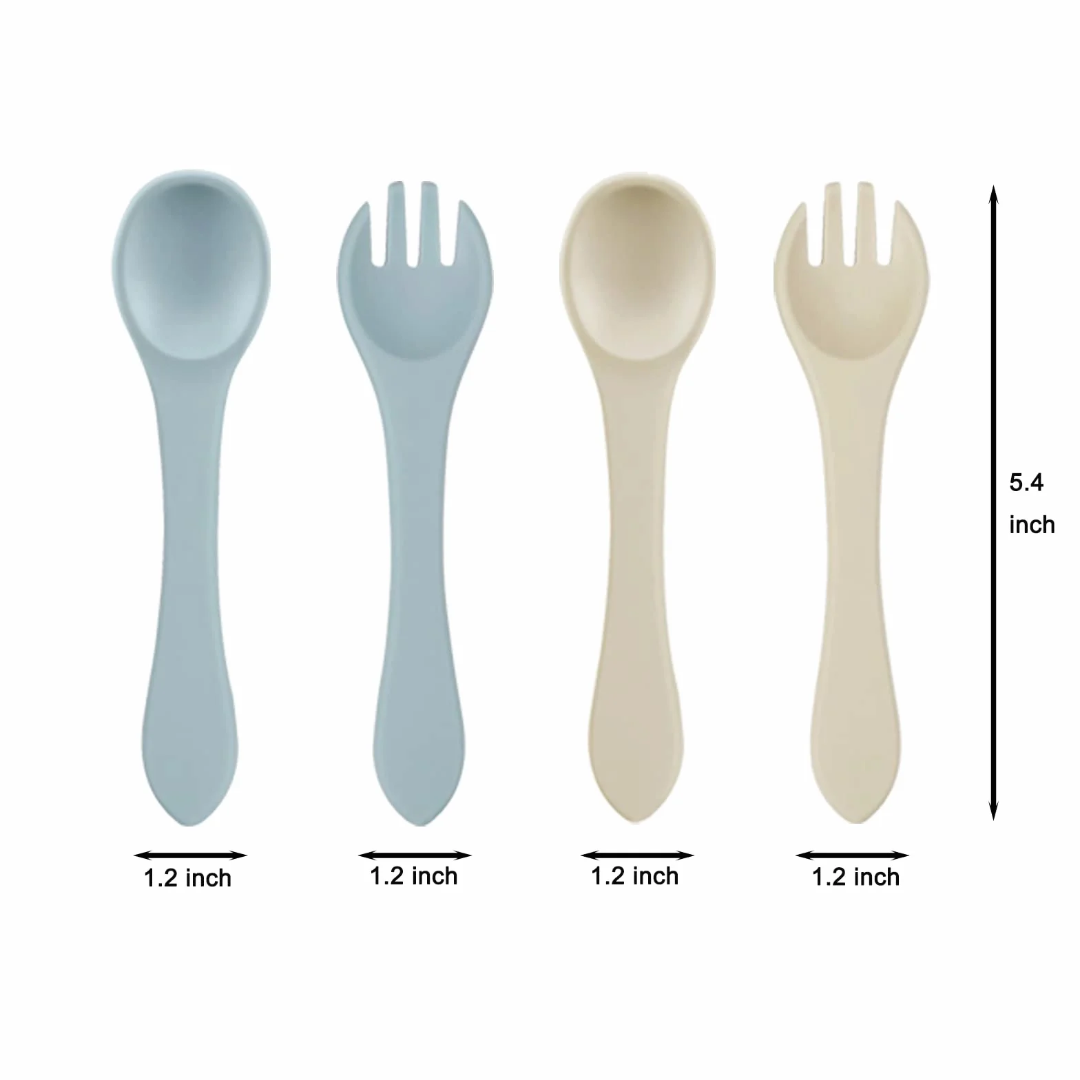 PandaEar Ensemble Repas Bébé Silicone - 2 Assiettes 2 Bols 2 Gobelets 2 Cuillères 2 Fourchettes Bleu Blanc