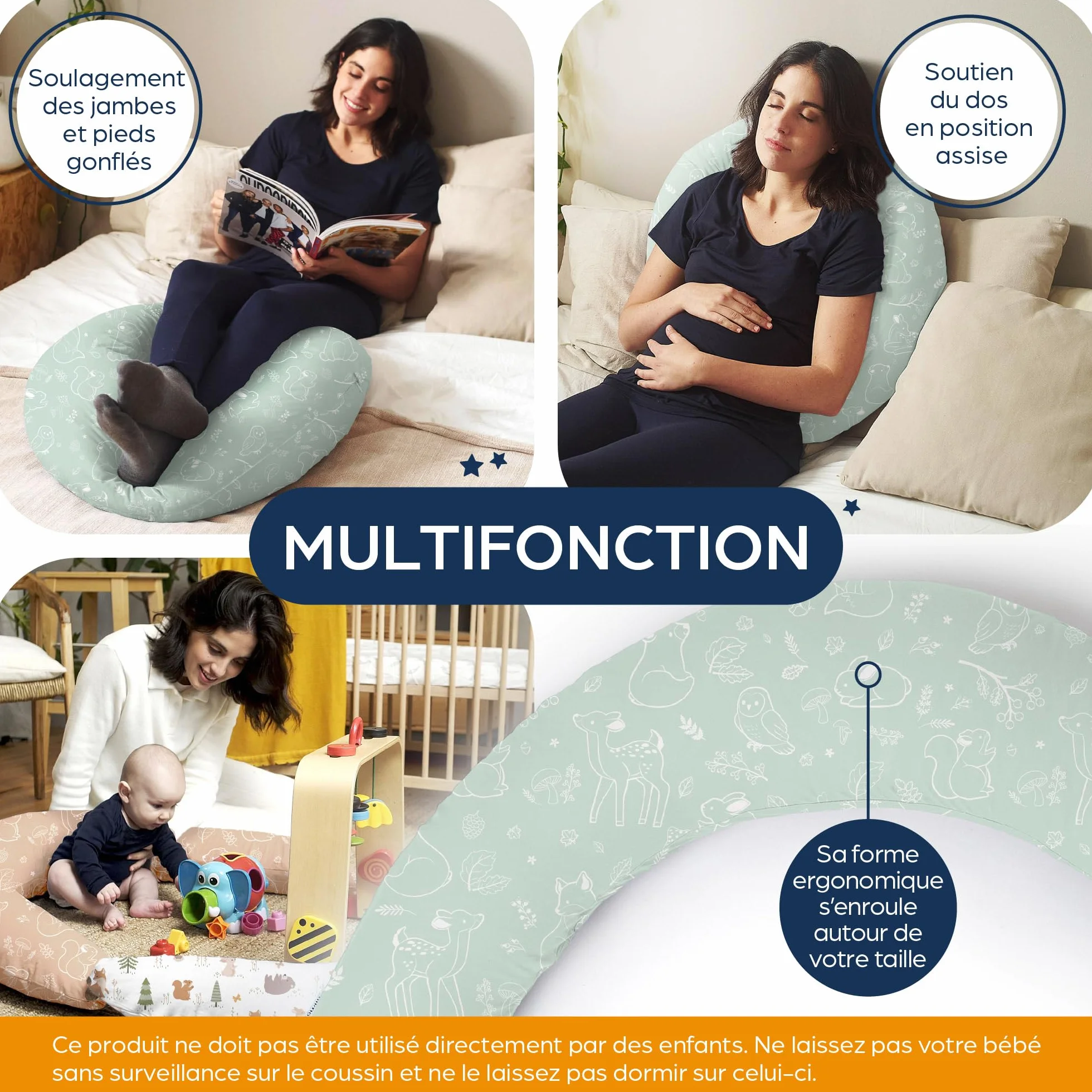 Niimo Coussin de Grossesse et d'allaitement XXL 100% Coton Lavable