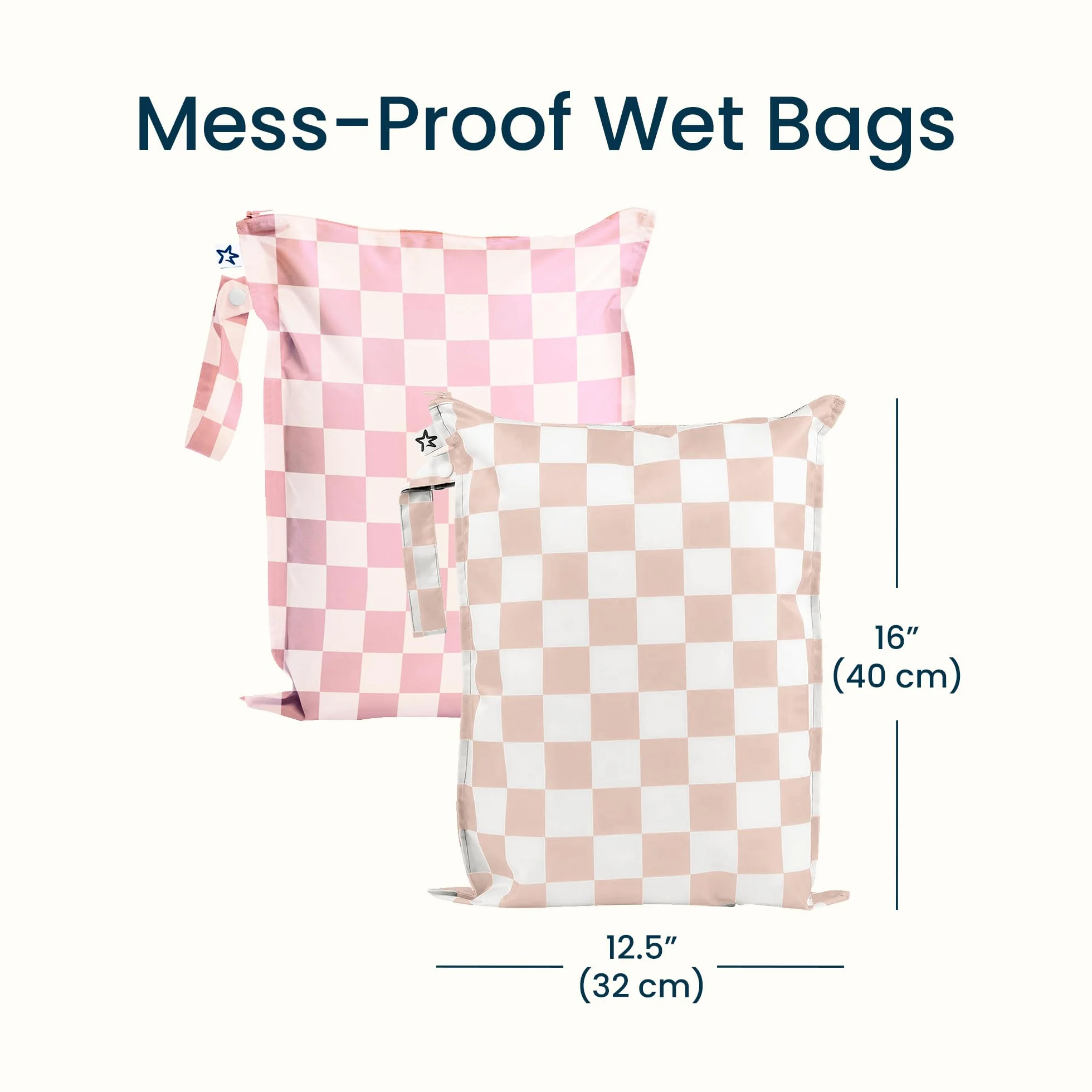 Tiny Twinkle Sac Étanche Réutilisable Lot de 2 Sacs de Voyage pour Bébé Rose Carreaux Marron