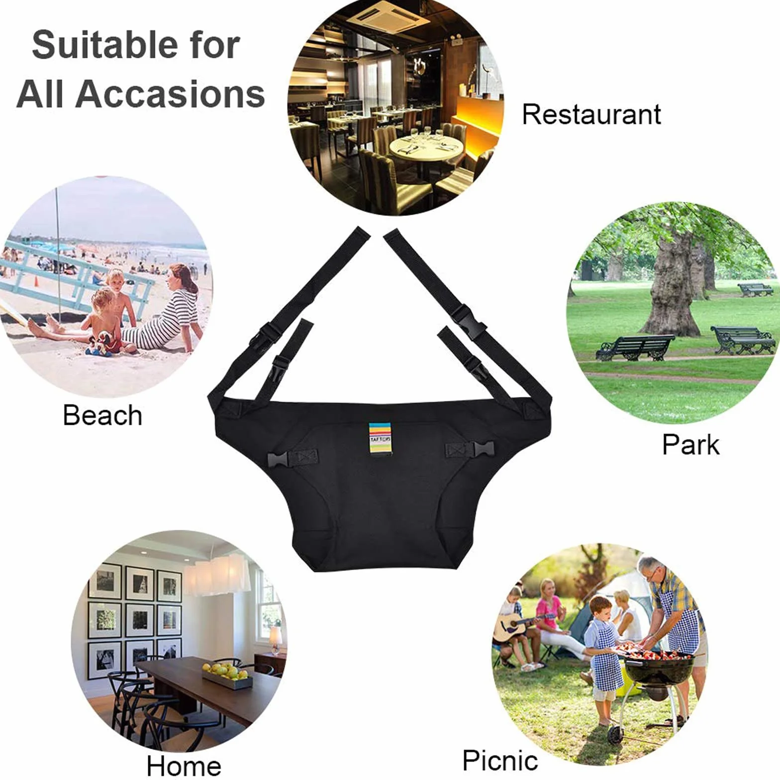 Lychee Chaise de voyage portative siège de sécurité bébés tout-petits ceinture sécurité sangles Noir