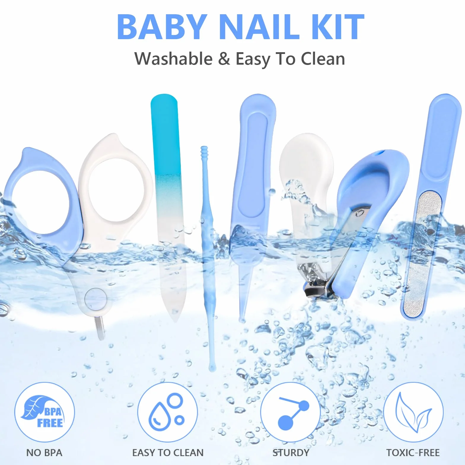 Vicloon Kit Soins des Ongles Bébé Coupe-Ongles Ciseaux Lime Pince 6pcs Bleu