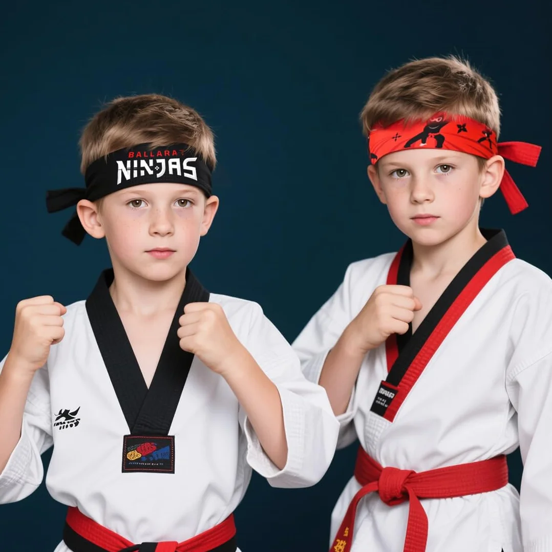Lot de 4 bandeaux ninja noirs et rouges pour enfants - Accessoires de fête karaté anniversaire